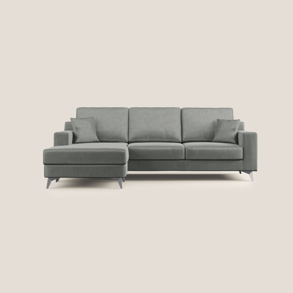 Michael divano moderno angolare con penisola in morbido velluto impermeabile T01 grigio chiaro - divitt.sbs