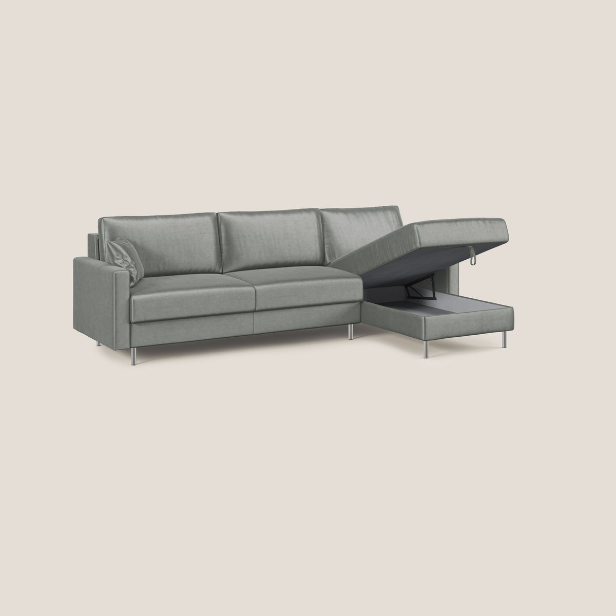 Andromeda divano letto angolare in velluto morbido impermeabile T01 grigio chiaro - divitt.sbs