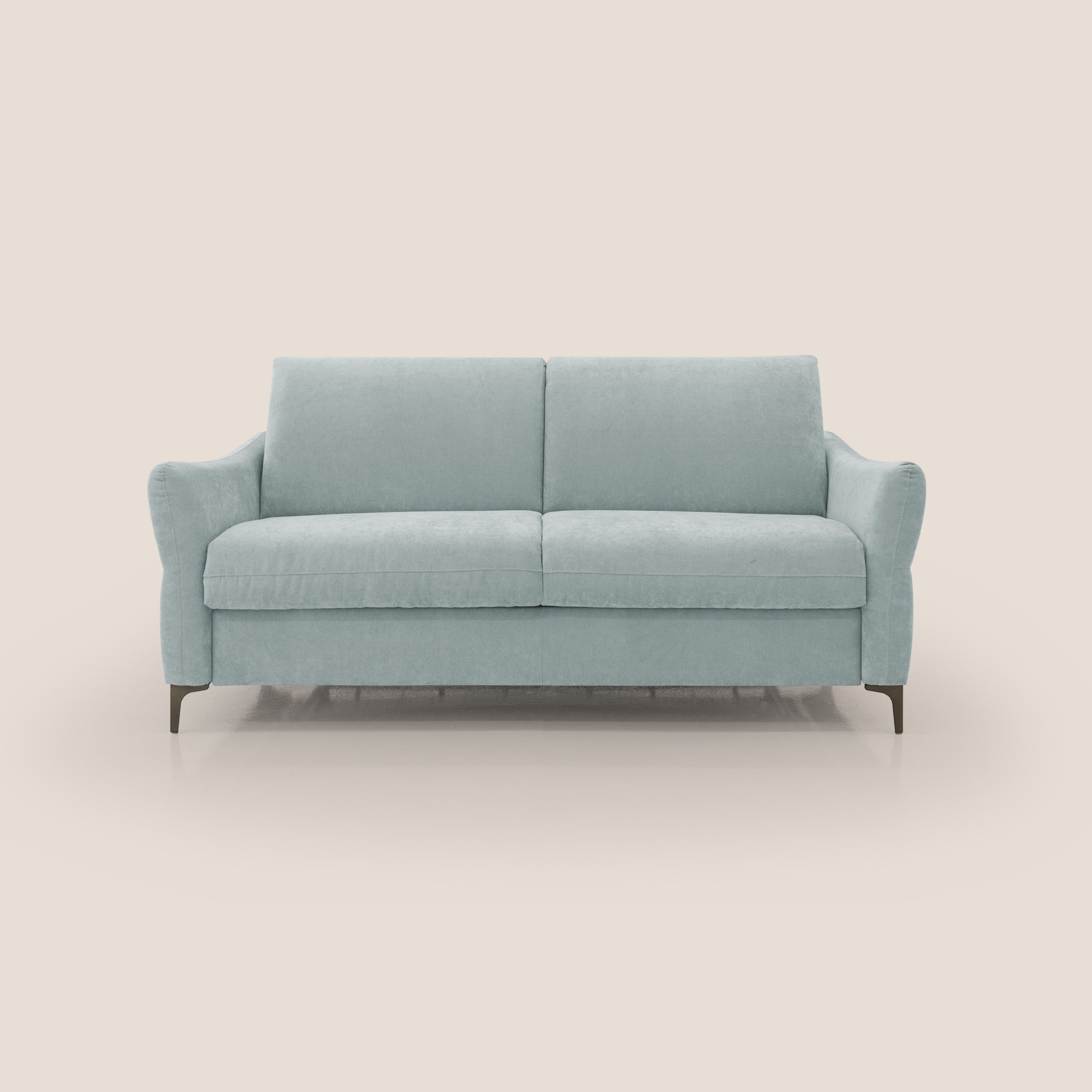 Dalia divano letto con materasso H18 cm e piedi alti in raffinato tessuto smacchiabile T17 verde acqua - divitt.sbs