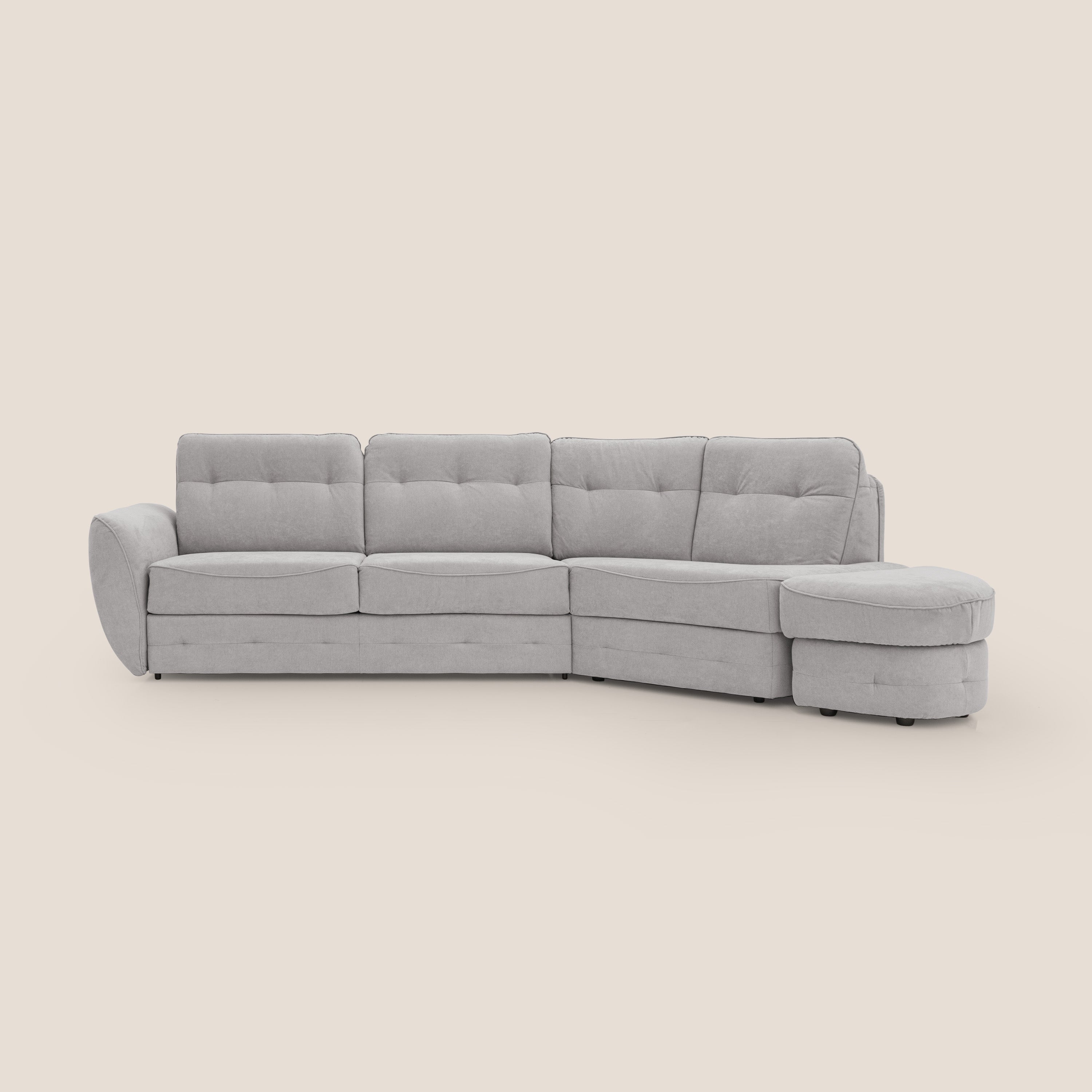 Zeus divano letto angolare con materasso H18 cm pouf mobile in tessuto impermeabile T02 grigio chiaro - divitt.sbs