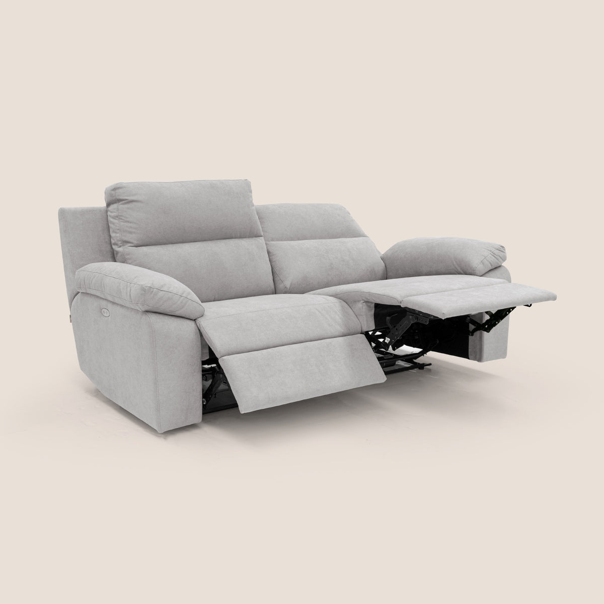 Romeo Divano relax con recliner elettrico in morbido tessuto impermeabile T02 grigio chiaro - divitt.sbs