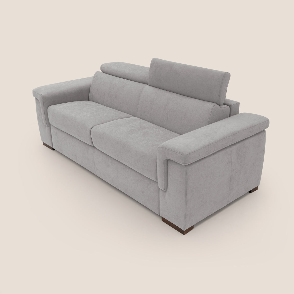 Giunone divano letto con materasso alto 18 cm e poggiatesta reclinabili in tessuto impermeabile T02 grigio chiaro - divitt.sbs
