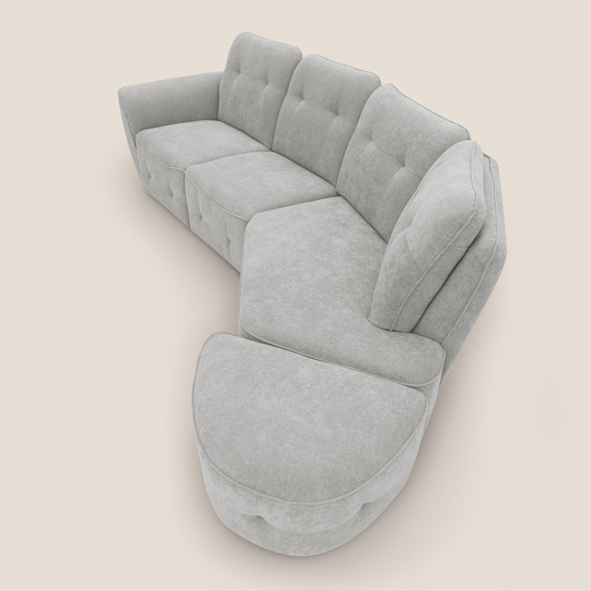 Cerbero divano angolare con pouf mobile in morbido bouclé impermeabile T07 grigio - divitt.sbs