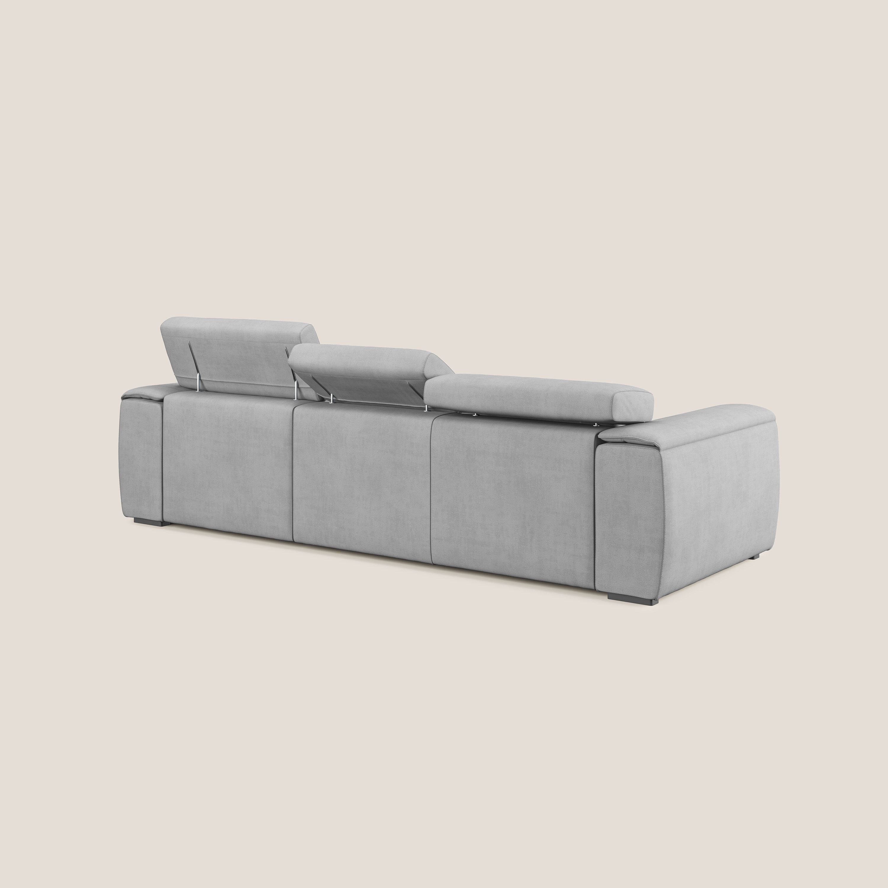 Zeno Divano con pouf estraibile poggiapiedi a 3 sedute in tessuto morbido impermeabile T02 grigio chiaro - divitt.sbs