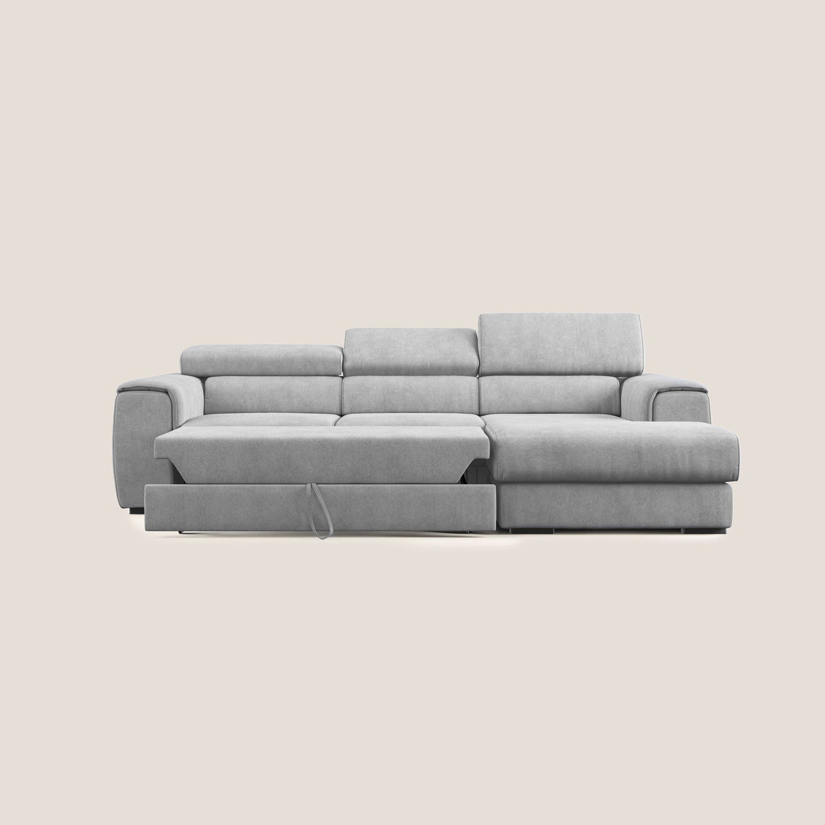 Zeno Divano angolare con pouf estraibile poggiapiedi in tessuto morbido impermeabile T02 grigio chiaro - divitt.sbs