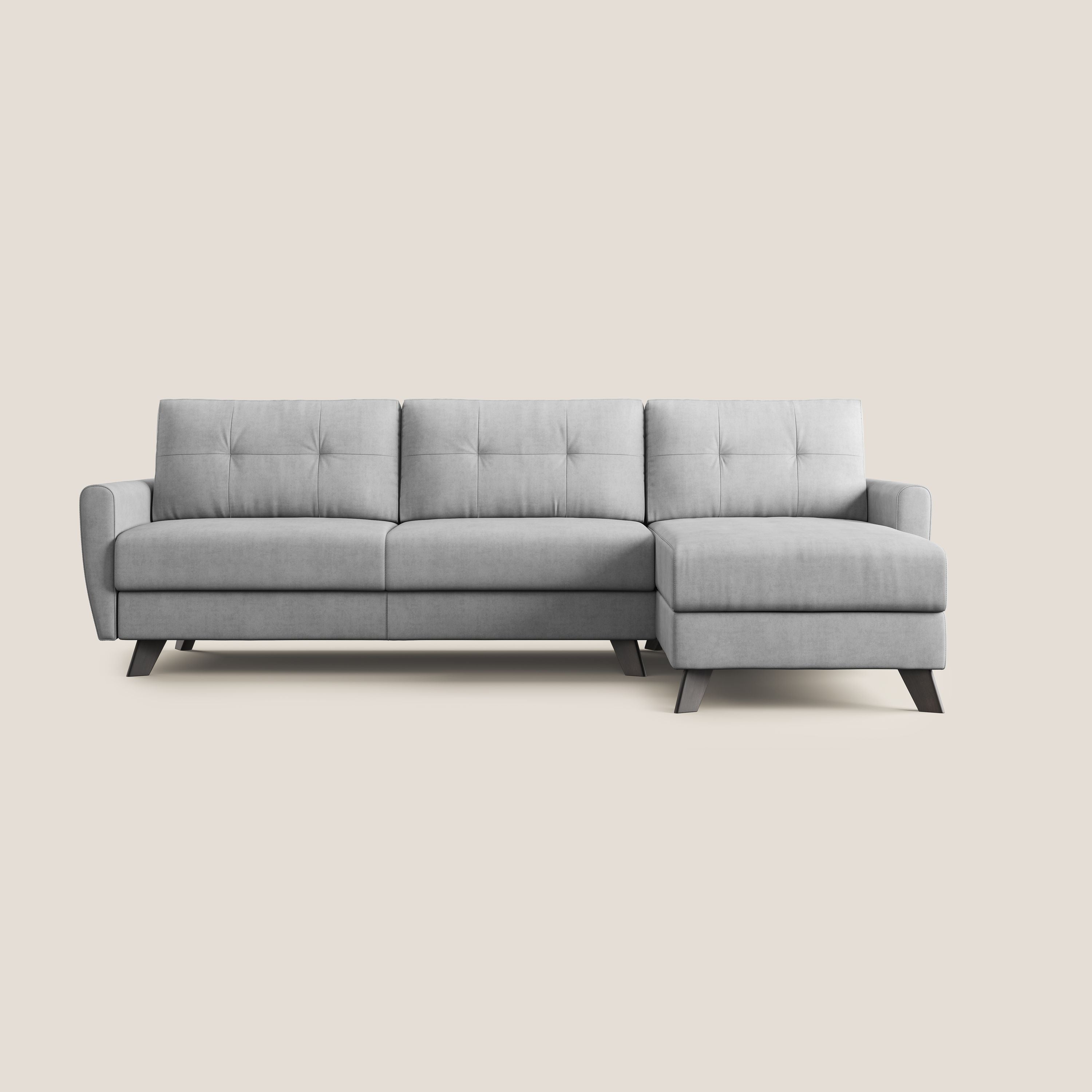Callisto Divano letto angolare con penisola in tessuto morbido impermeabile T02 grigio chiaro - divitt.sbs