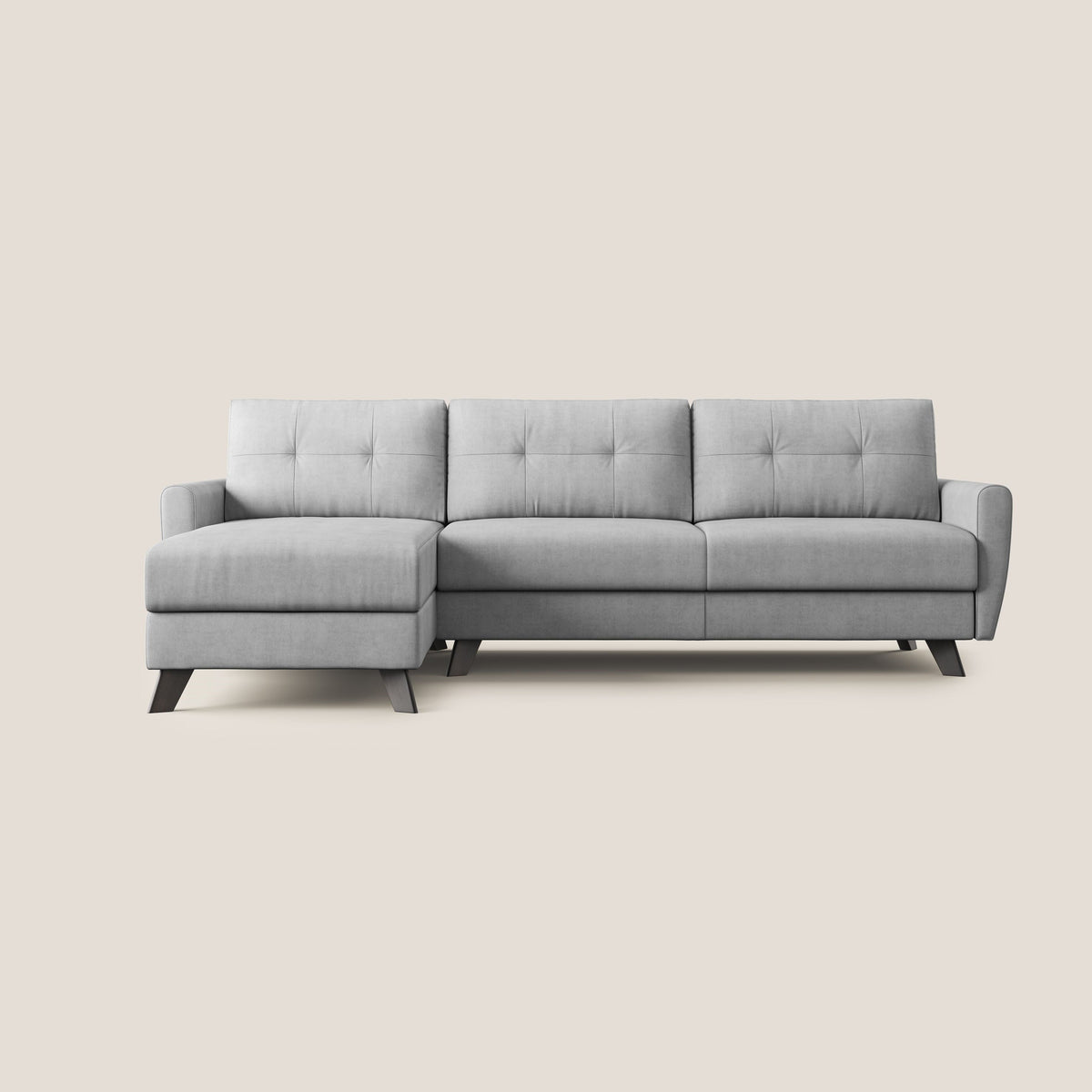 Callisto Divano letto angolare con penisola in tessuto morbido impermeabile T02 grigio chiaro - divitt.sbs