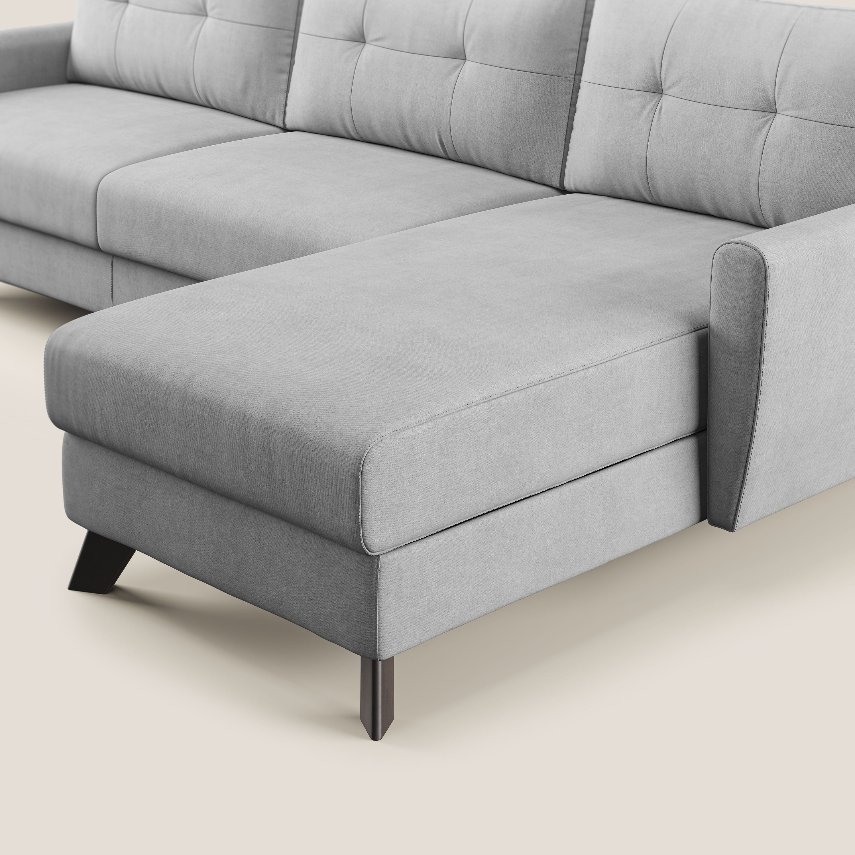 Callisto Divano letto angolare con penisola in tessuto morbido impermeabile T02 grigio chiaro - divitt.sbs