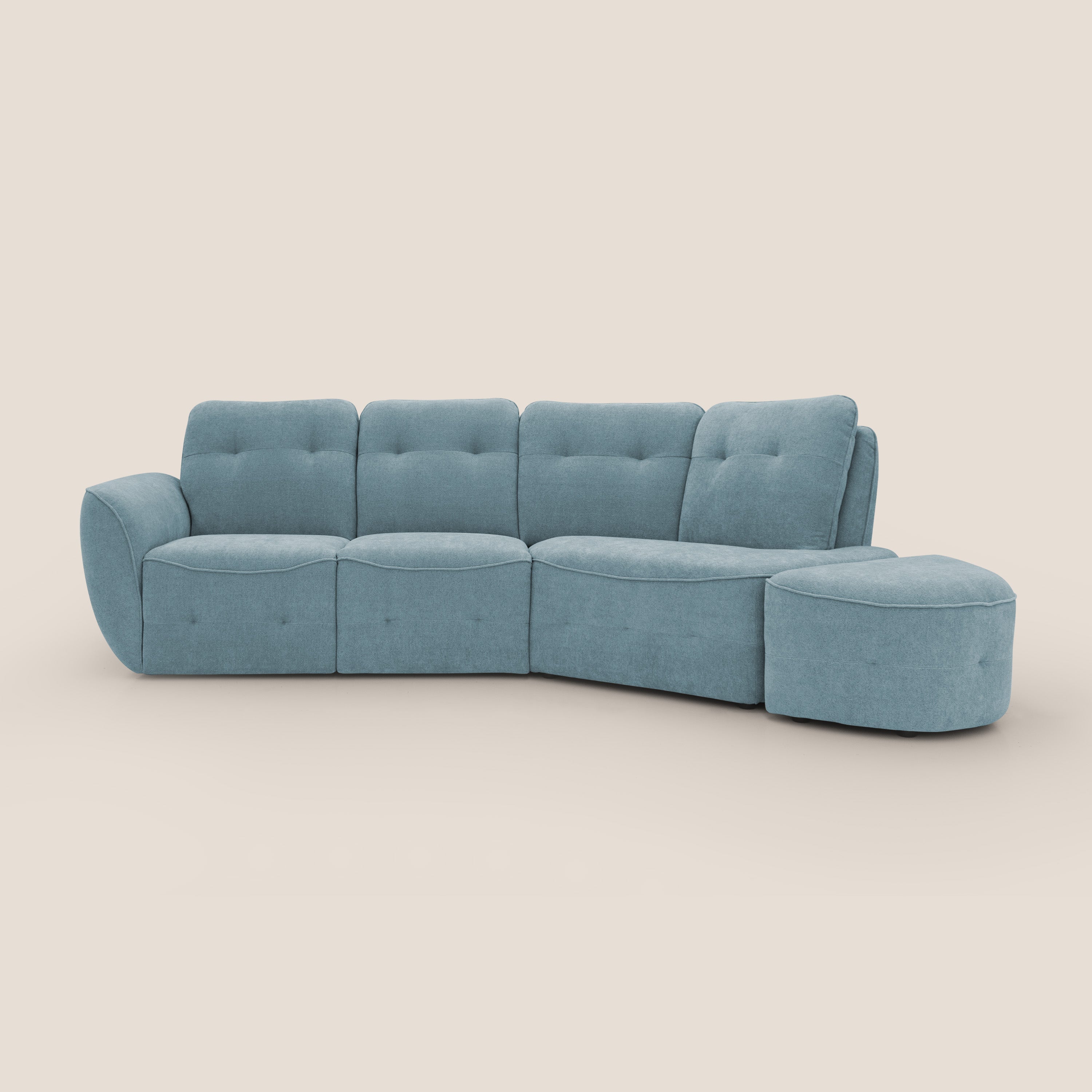 Cerbero divano angolare con pouf mobile in morbido bouclé impermeabile T07 carta da zucchero - divitt.sbs