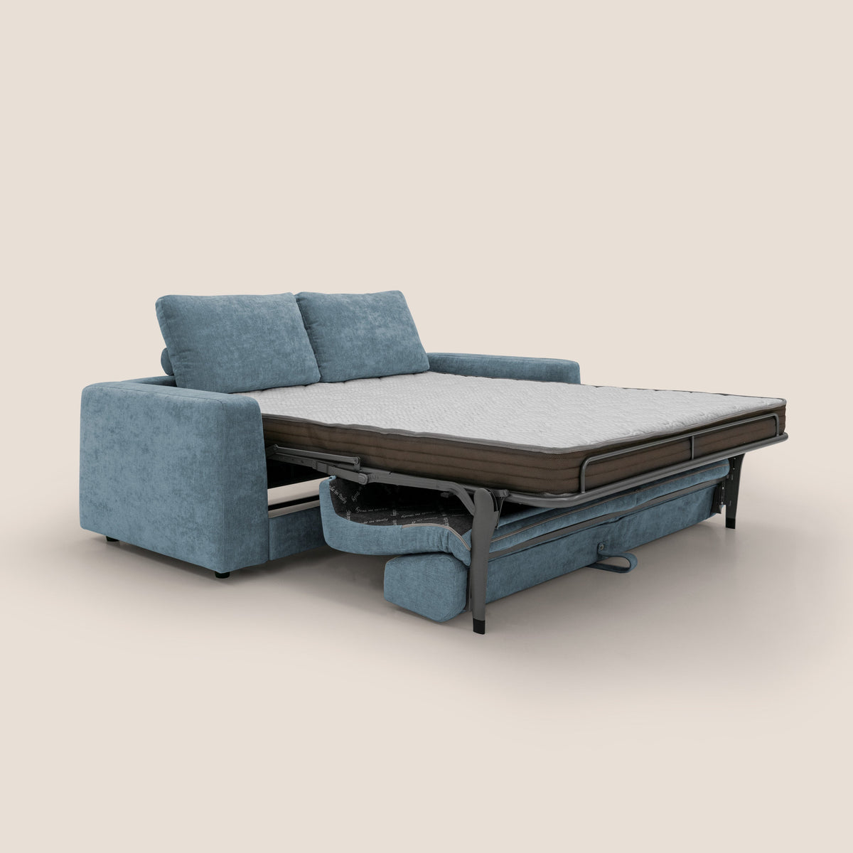 Freia Divano letto minimal materasso h15 cm con morbidi schienali in tessuto impermeabile T14 carta da zucchero - divitt.sbs
