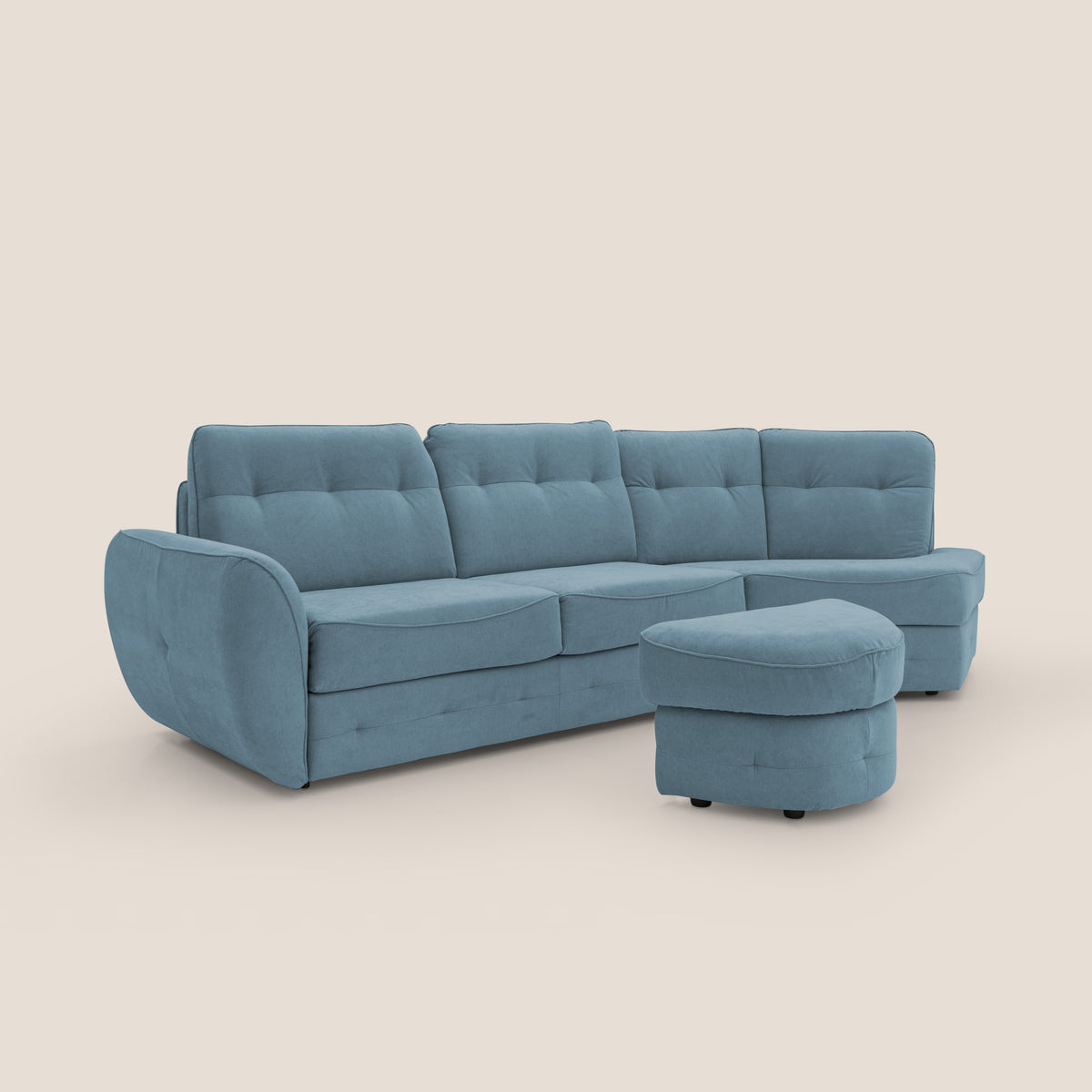 Zeus divano letto angolare con materasso H18 cm pouf mobile in tessuto impermeabile T02 - divitt.sbs