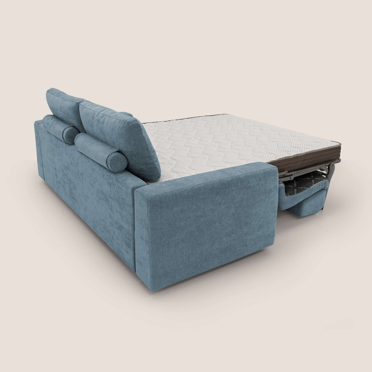 Freia Divano letto minimal materasso h15 cm con morbidi schienali in tessuto impermeabile T14 carta da zucchero - divitt.sbs