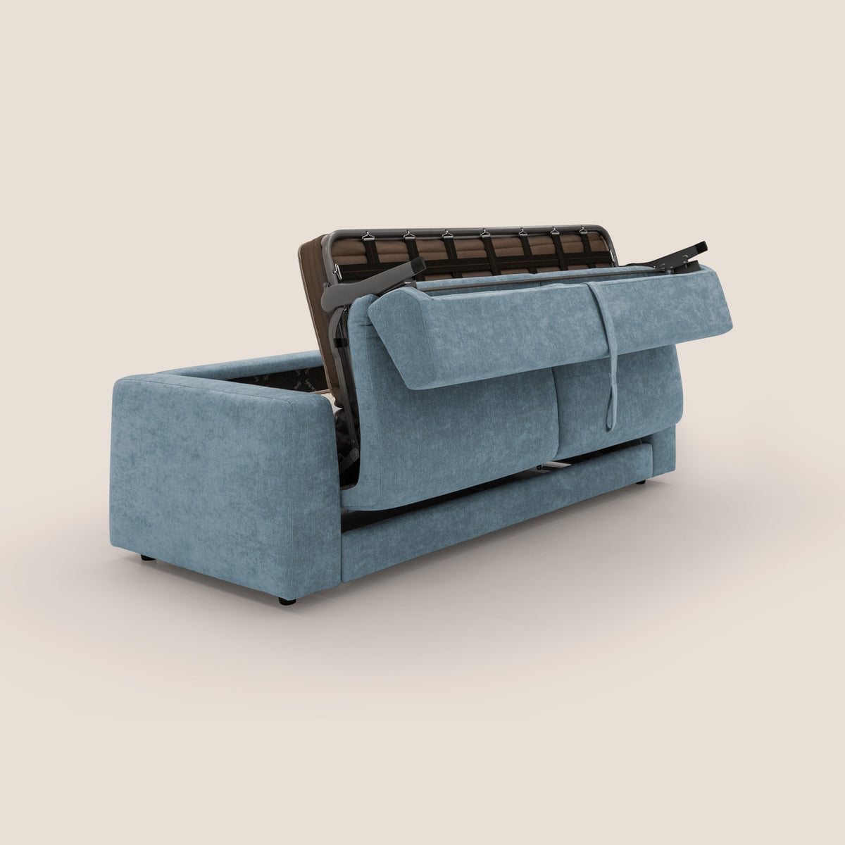 Freia Divano letto minimal materasso h15 cm con morbidi schienali in tessuto impermeabile T14 carta da zucchero - divitt.sbs