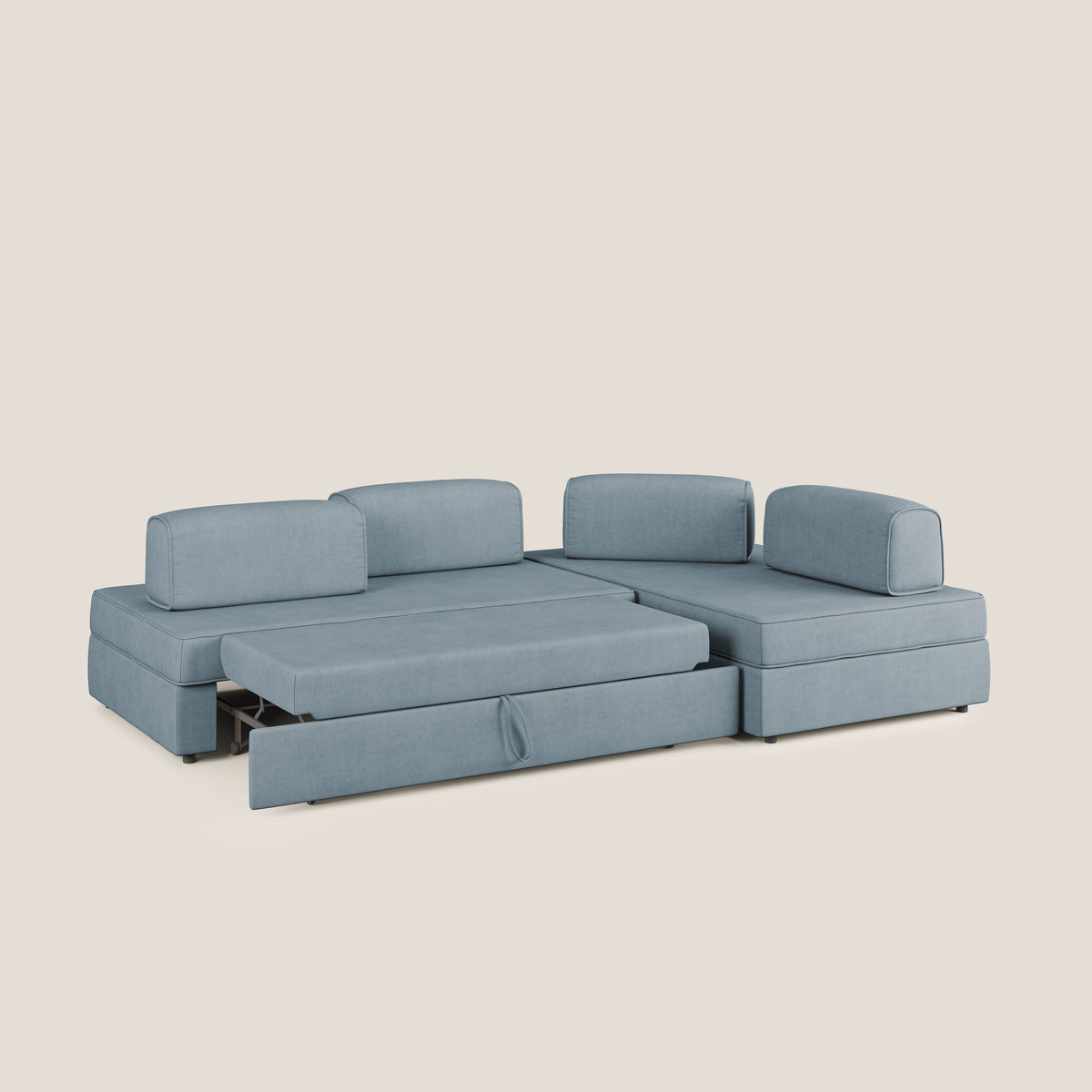 Liberty divano angolare con pouf estraibile e schienali movibili in tessuto morbido impermeabile T02 carta da zucchero - divitt.sbs