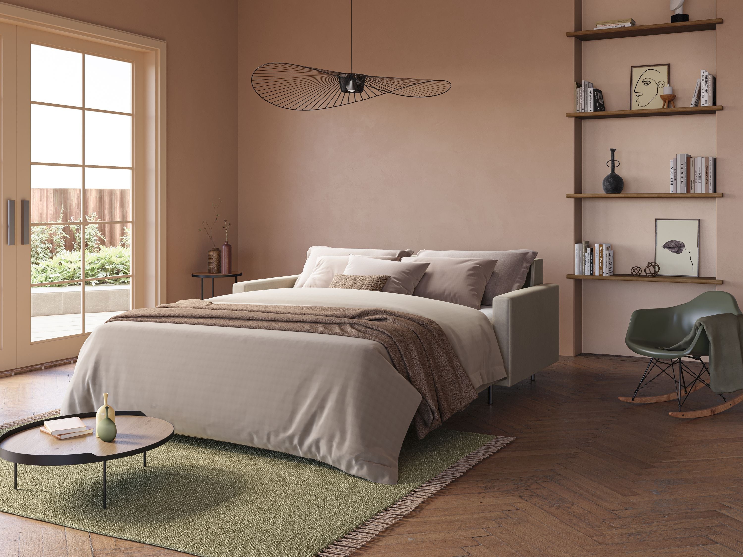 Andromeda divano letto matrimoniale in velluto morbido impermeabile T01 salmone - divitt.sbs
