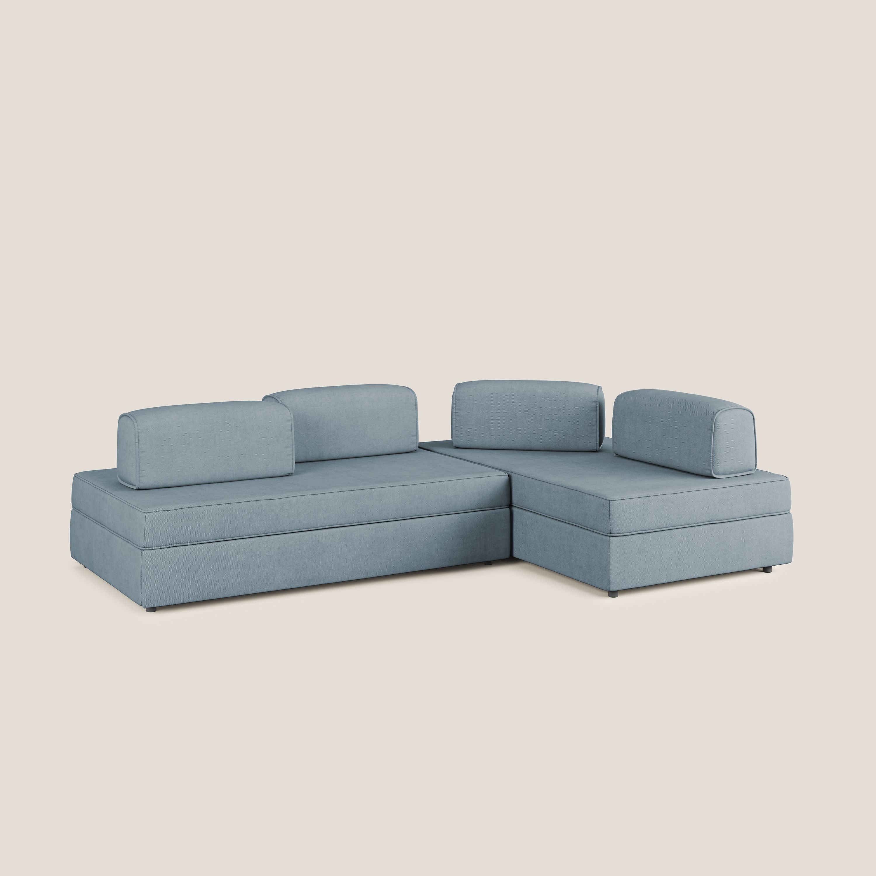 Liberty divano angolare con pouf estraibile e schienali movibili in tessuto morbido impermeabile T02 carta da zucchero - divitt.sbs