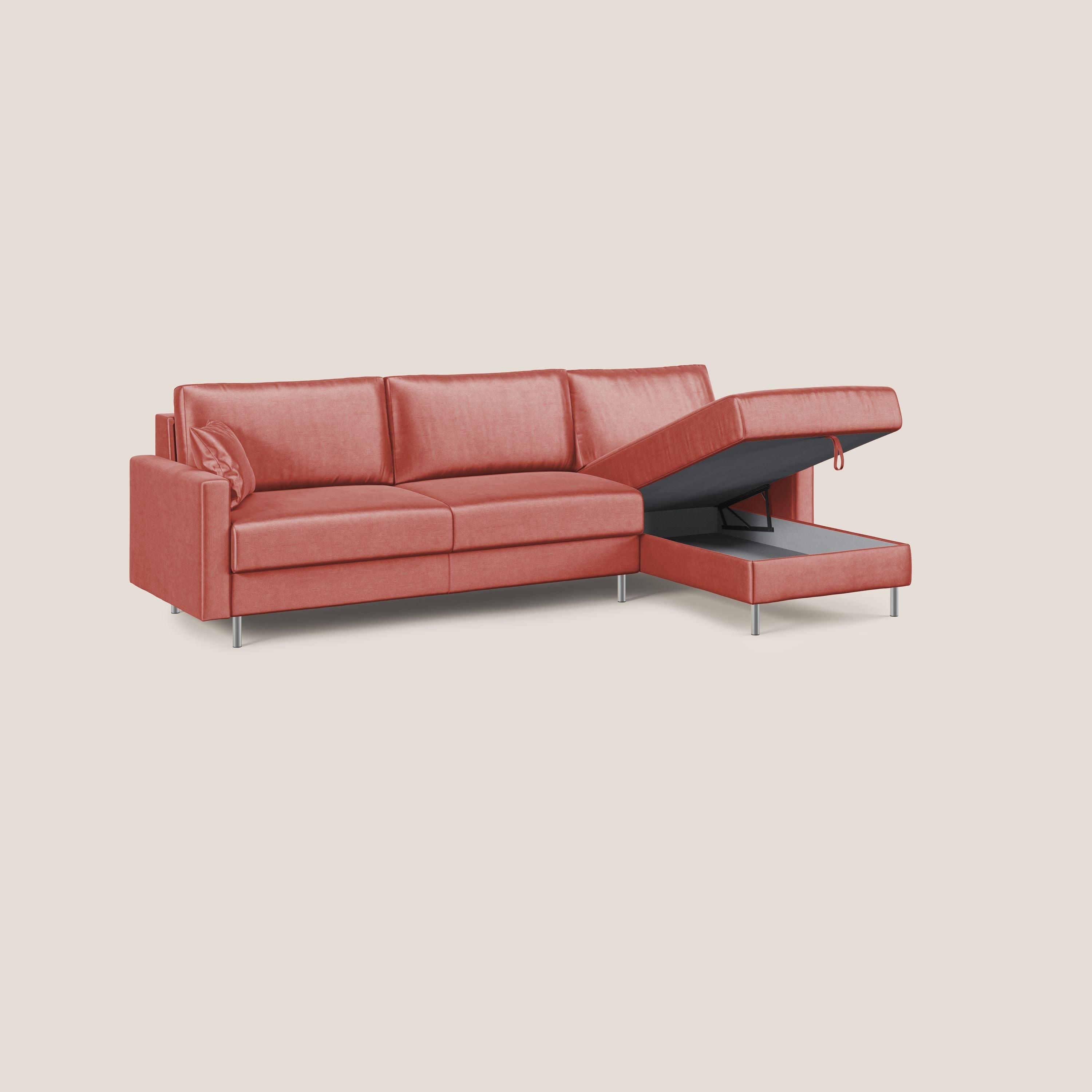 Andromeda divano letto angolare in velluto morbido impermeabile T01 salmone - divitt.sbs