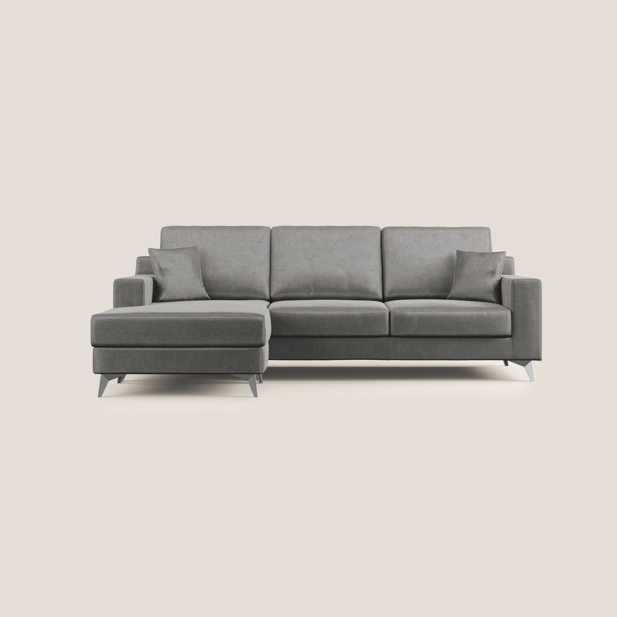 Michael divano moderno angolare con penisola in morbido velluto impermeabile T01 grigio - divitt.sbs