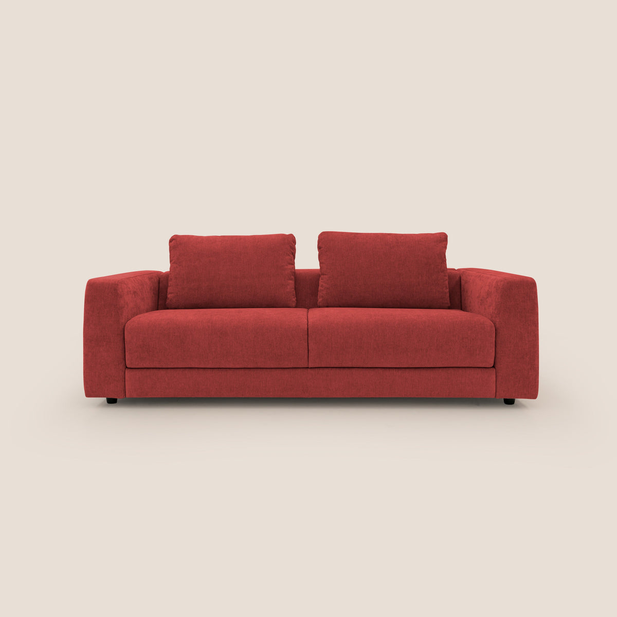 Freia Divano letto minimal materasso h15 cm con morbidi schienali in tessuto impermeabile T14 rosso - divitt.sbs