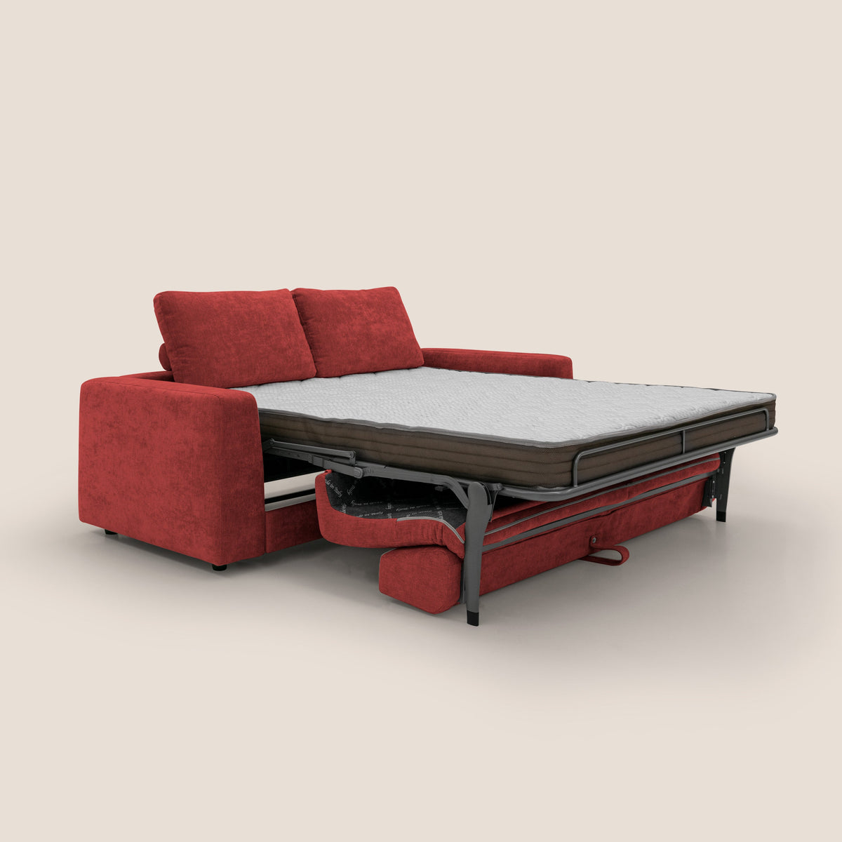Freia Divano letto minimal materasso h15 cm con morbidi schienali in tessuto impermeabile T14 rosso - divitt.sbs