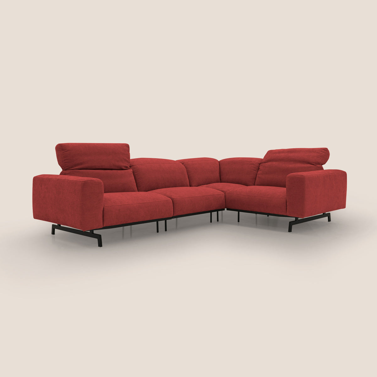 Sakura divano in piuma d'oca angolare REVERSIBILE in morbido tessuto fiammato impermeabile T14 rosso - divitt.sbs