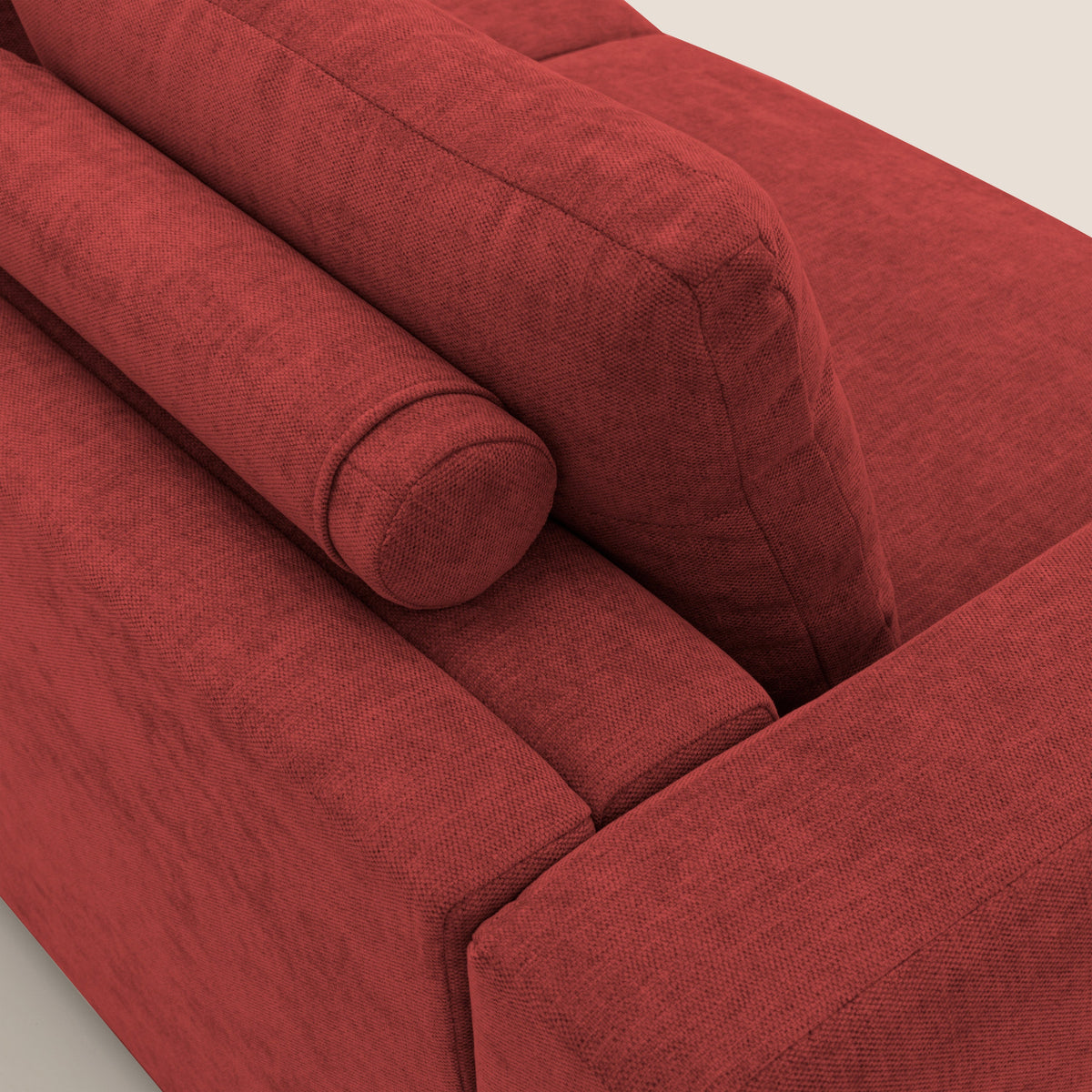 Freia Divano letto minimal materasso h15 cm con morbidi schienali in tessuto impermeabile T14 rosso - divitt.sbs