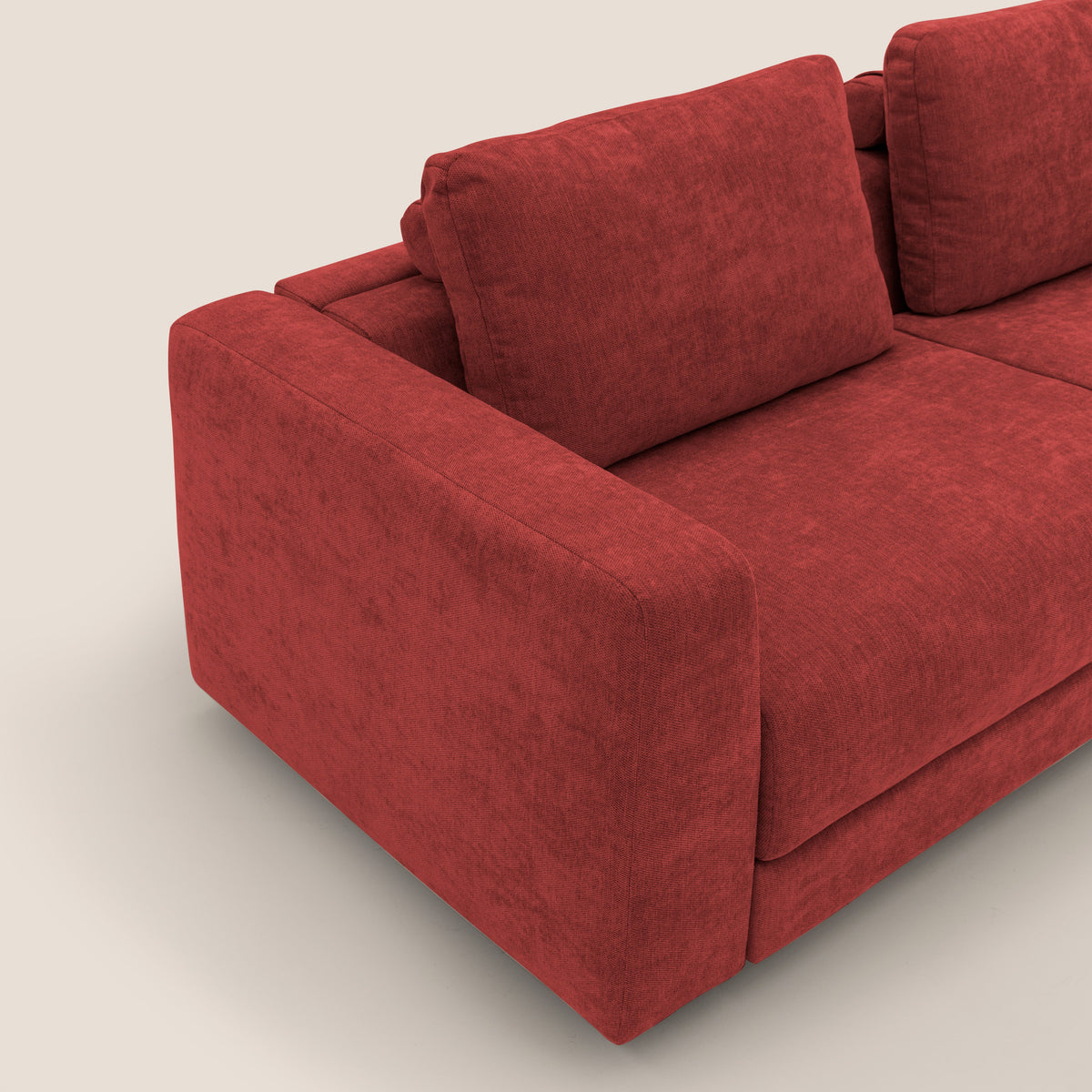 Freia Divano letto minimal materasso h15 cm con morbidi schienali in tessuto impermeabile T14 rosso - divitt.sbs