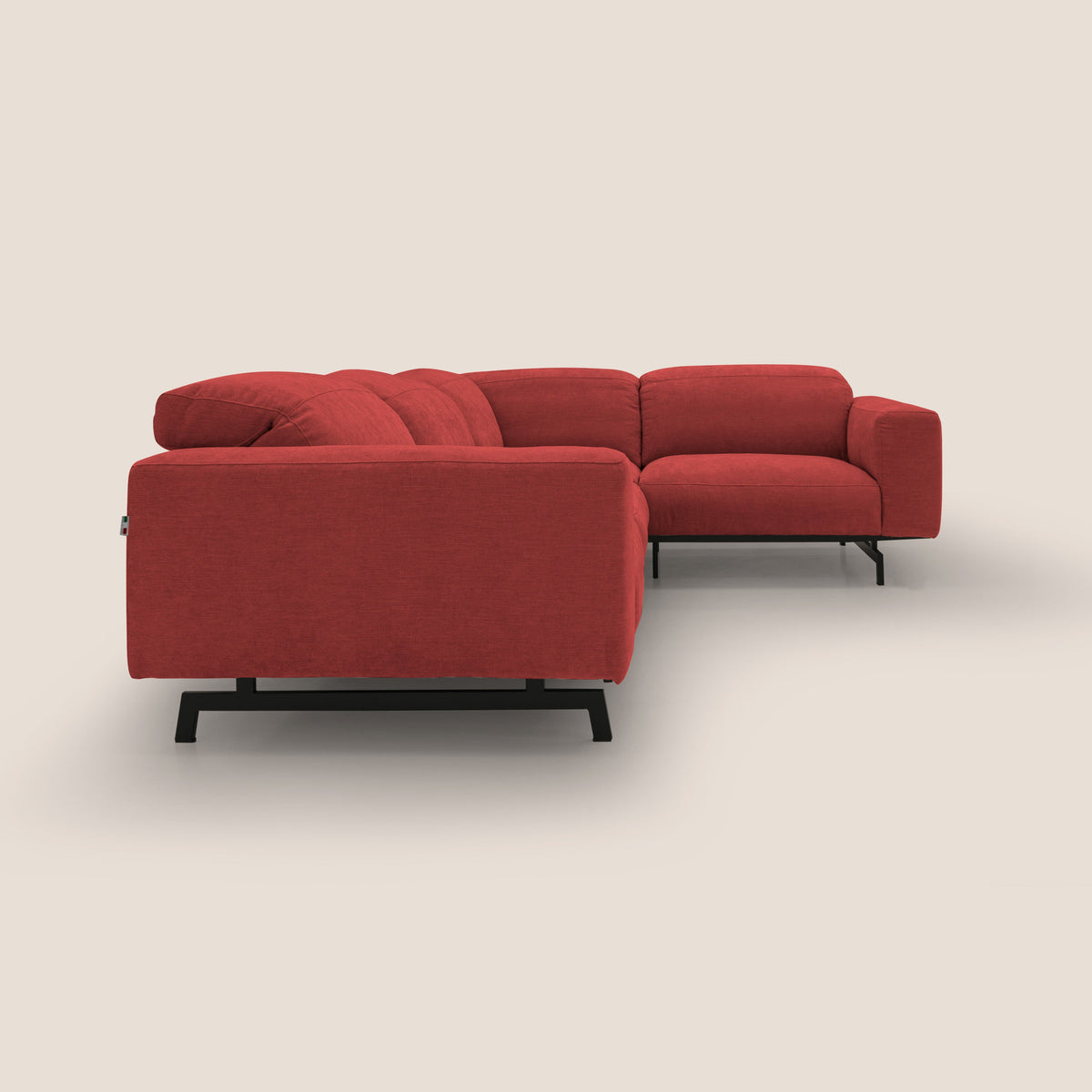 Sakura divano in piuma d'oca angolare REVERSIBILE in morbido tessuto fiammato impermeabile T14 rosso - divitt.sbs