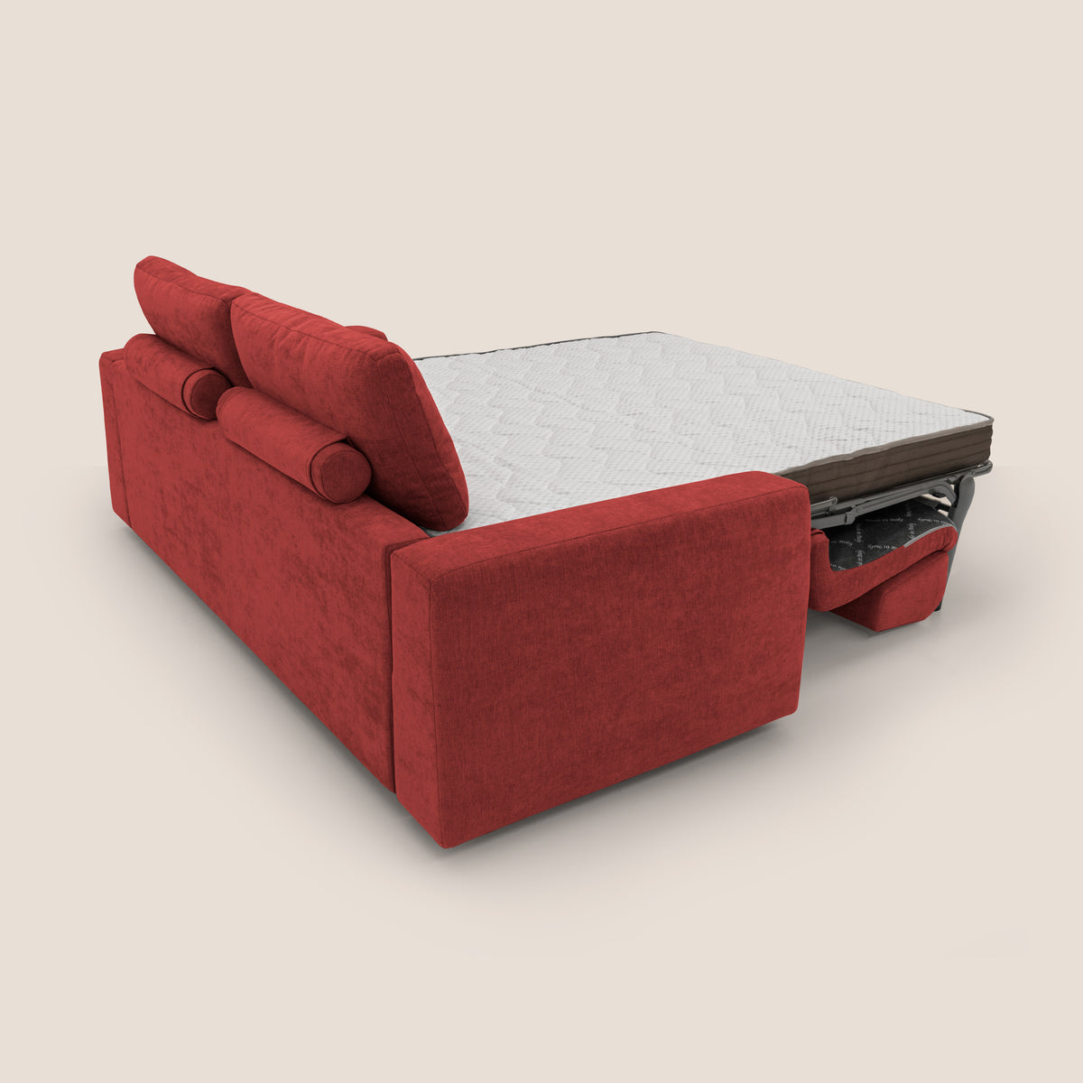 Freia Divano letto minimal materasso h15 cm con morbidi schienali in tessuto impermeabile T14 rosso - divitt.sbs