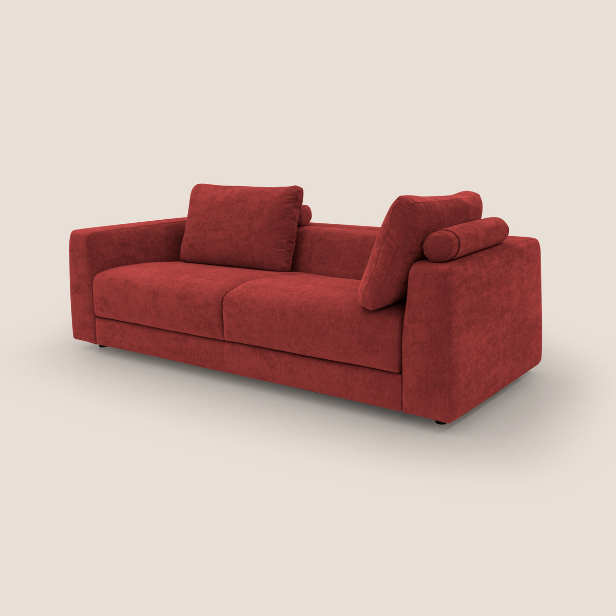 Freia Divano letto minimal materasso h15 cm con morbidi schienali in tessuto impermeabile T14 rosso - divitt.sbs