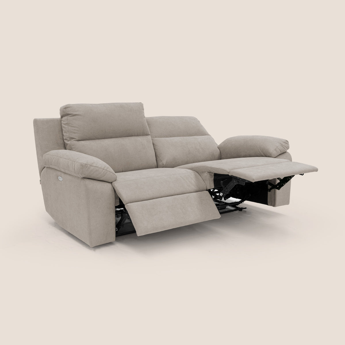 Romeo Divano relax con recliner elettrico in morbido tessuto impermeabile T02 beige - divitt.sbs