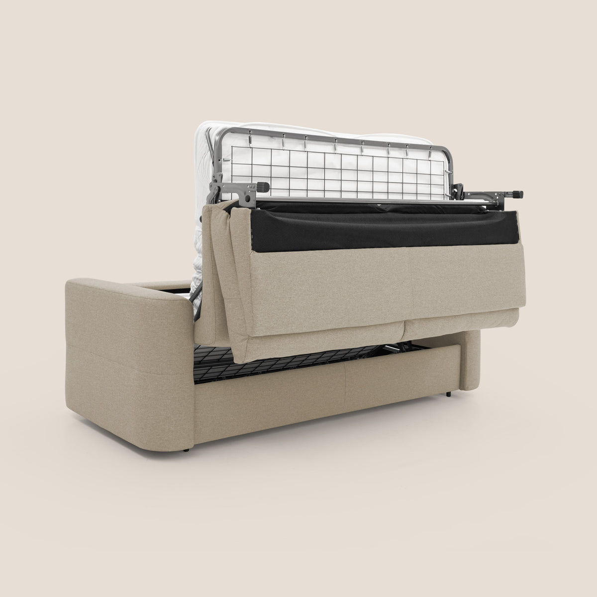 Cupido Divano letto materasso H18 cm e schienale alto in tessuto impermeabile simil cotone T13 beige - divitt.sbs