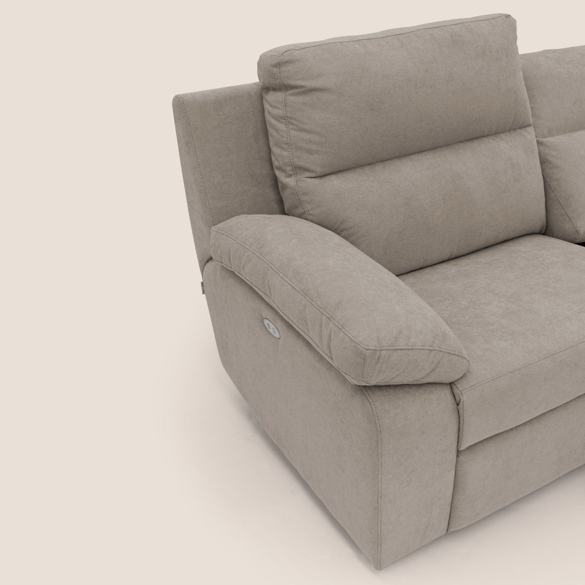 Romeo Divano relax con recliner elettrico in morbido tessuto impermeabile T02 beige - divitt.sbs
