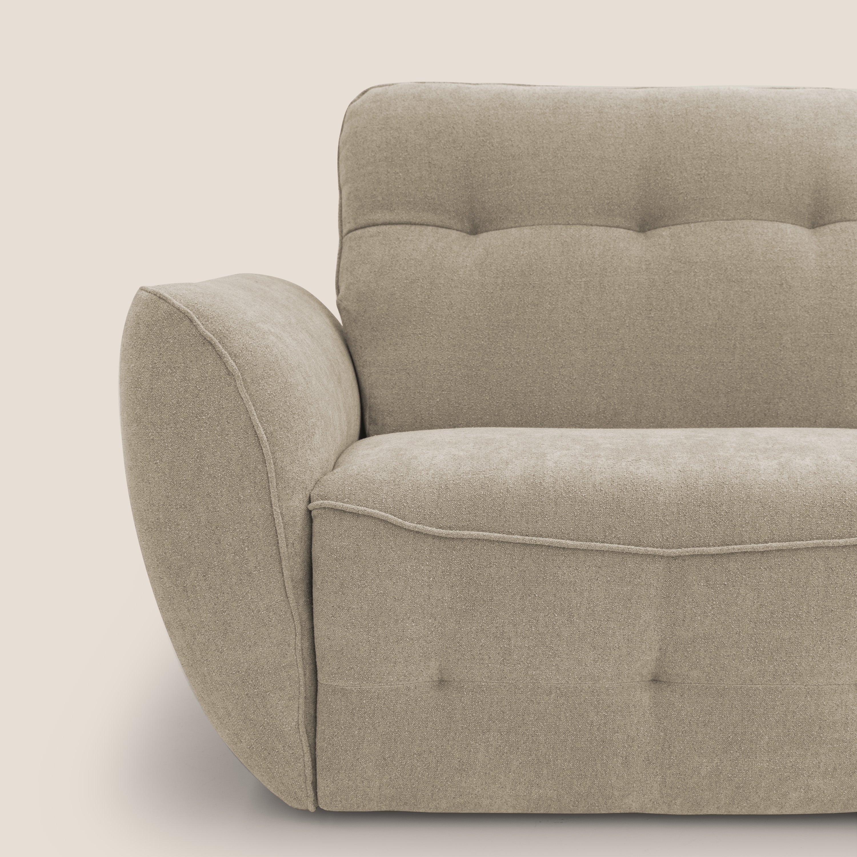 Cerbero divano angolare con pouf mobile in morbido bouclé impermeabile T07 beige - divitt.sbs