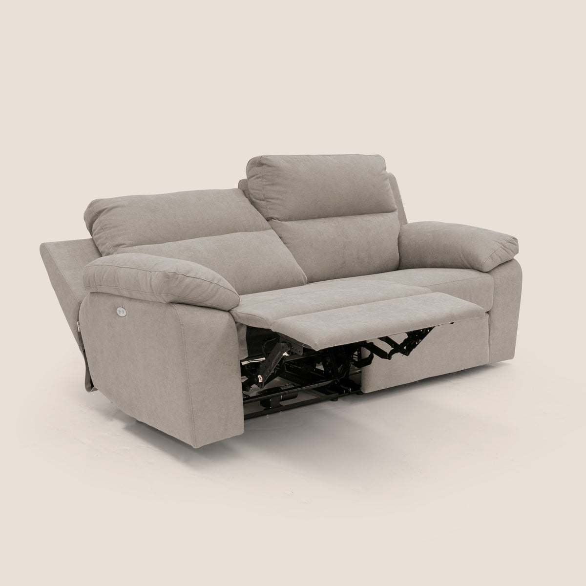 Romeo Divano relax con recliner elettrico in morbido tessuto impermeabile T02 beige - divitt.sbs