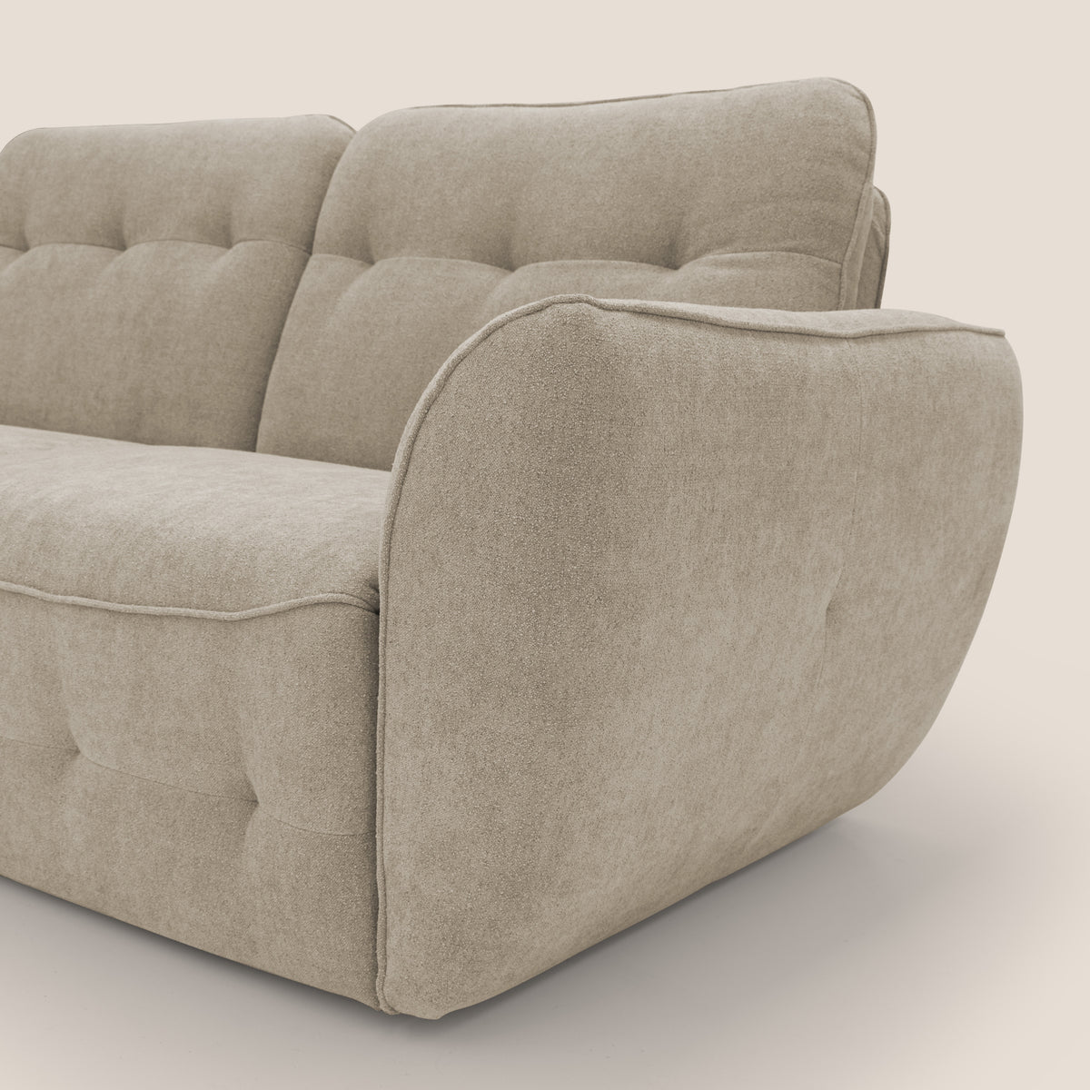 Cerbero divano angolare con pouf mobile in morbido bouclé impermeabile T07 beige - divitt.sbs