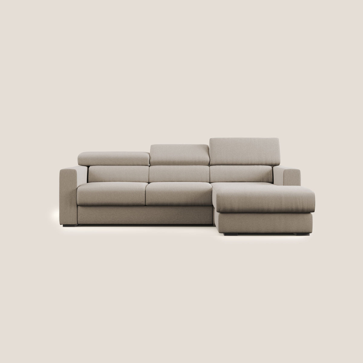 Dylan divano angolare con pouf estraibile poggiapiedi in tessuto simil cotone impermeabile T13 beige - divitt.sbs