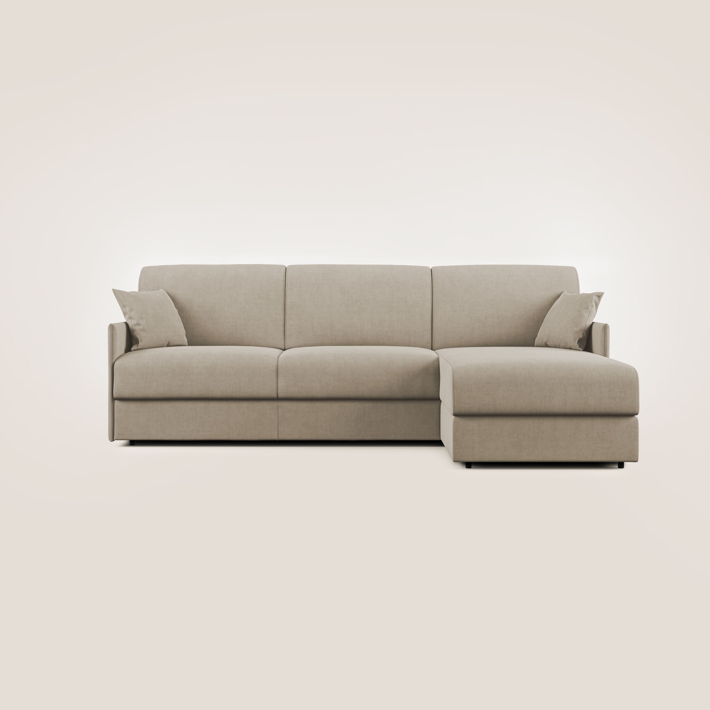 Evans Divano letto angolare con penisola in morbido tessuto impermeabile T02 beige - divitt.sbs