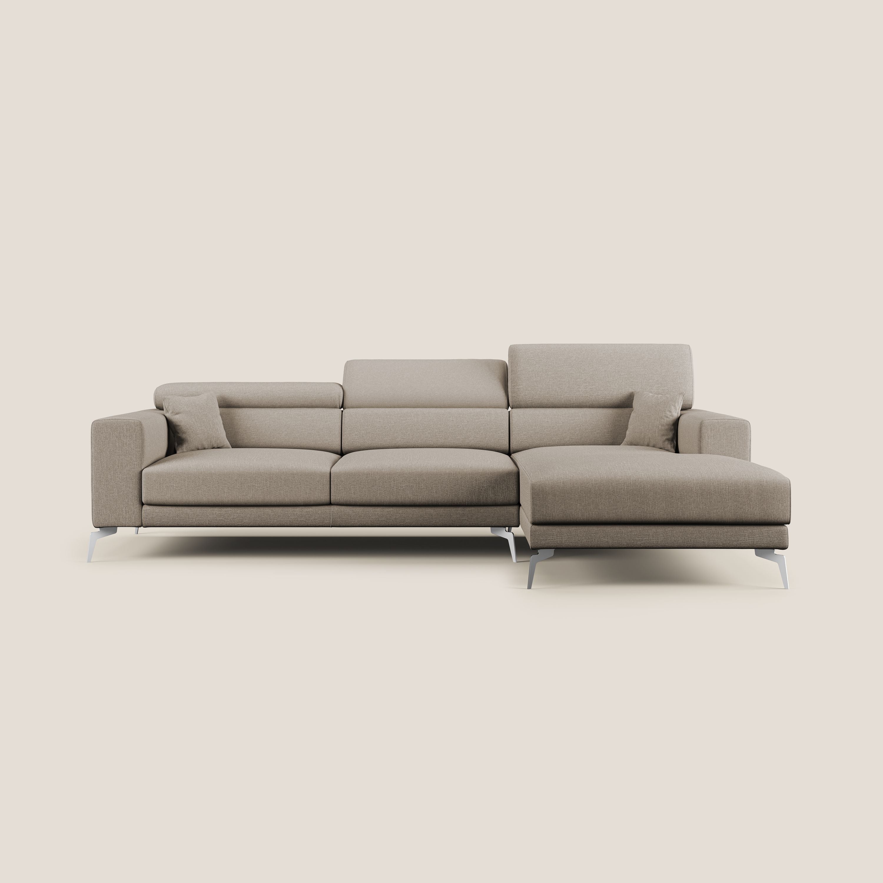 Blade Divano moderno angolare con poggiatesta reclinabili in tessuto impermeabile simil-cotone T13 beige - divitt.sbs