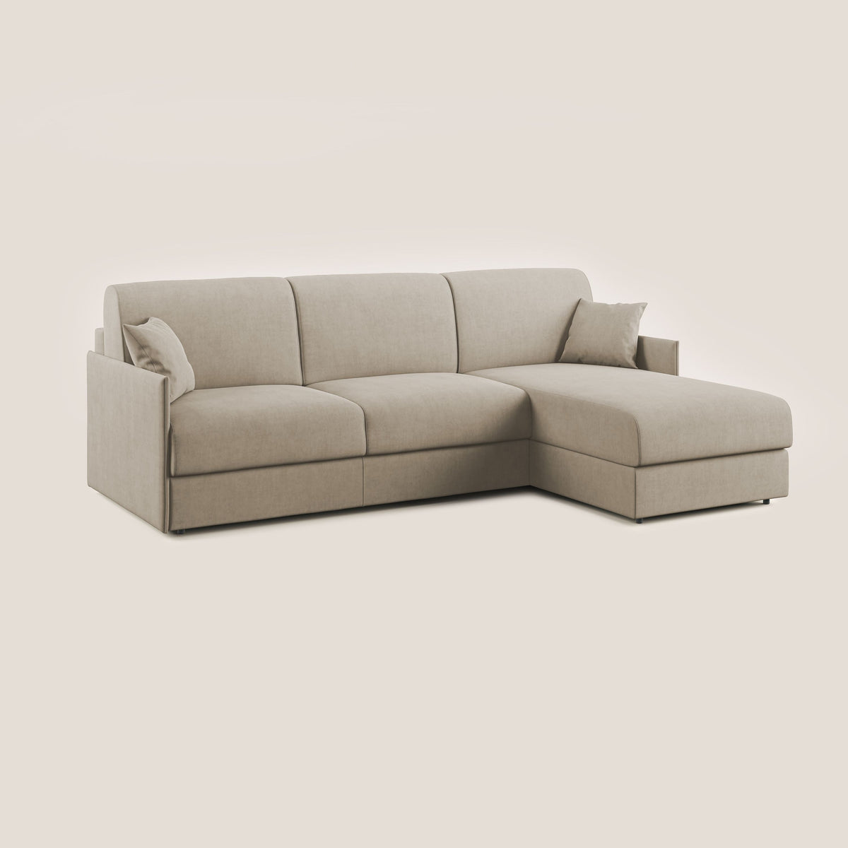 Evans Divano letto angolare con penisola in morbido tessuto impermeabile T02 beige - divitt.sbs