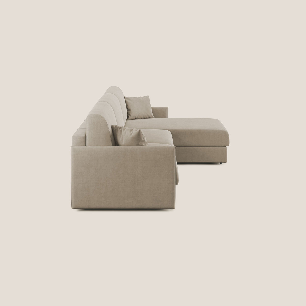 Evans Divano letto angolare con penisola in morbido tessuto impermeabile T02 beige - divitt.sbs