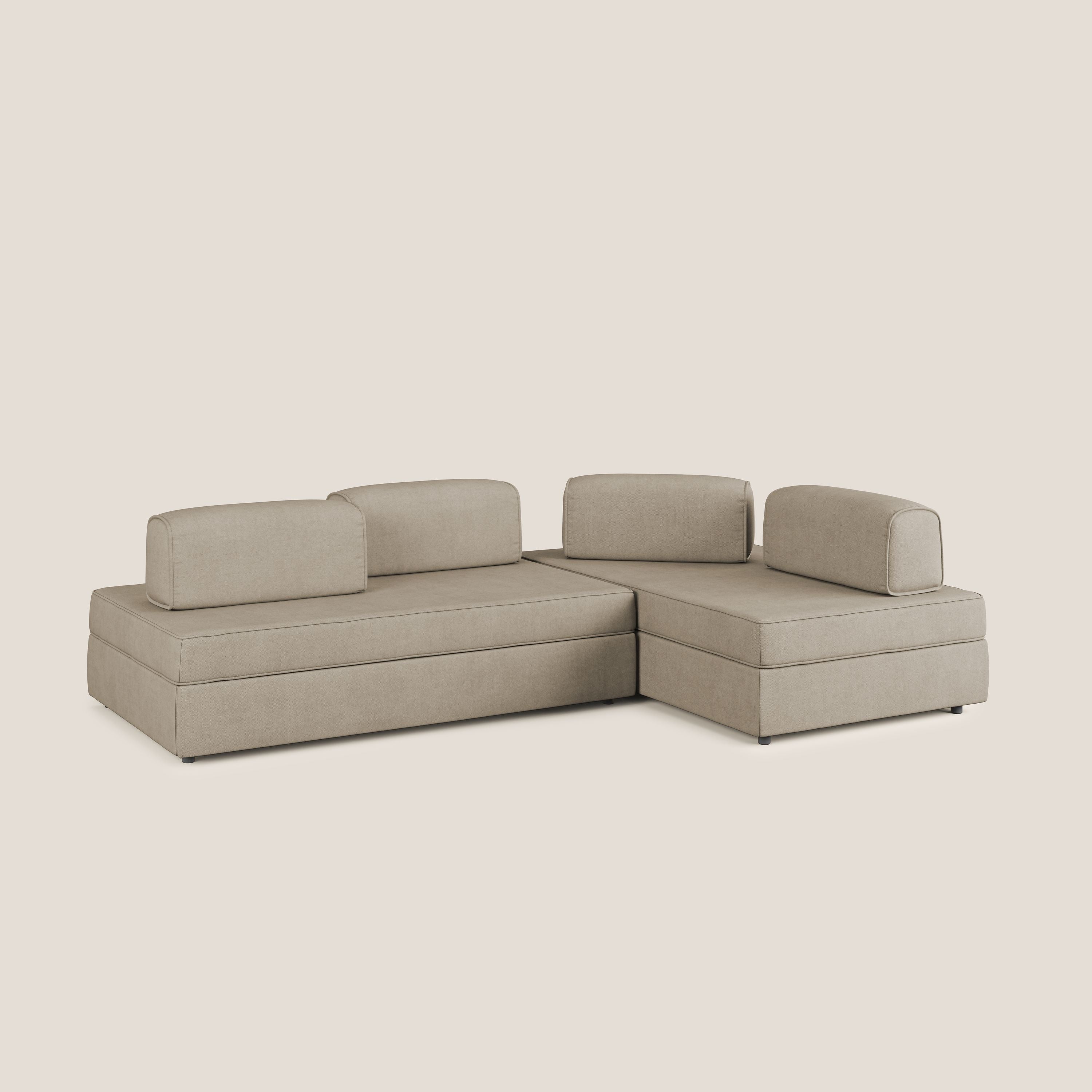 Liberty divano angolare con pouf estraibile e schienali movibili in tessuto morbido impermeabile T02 beige - divitt.sbs