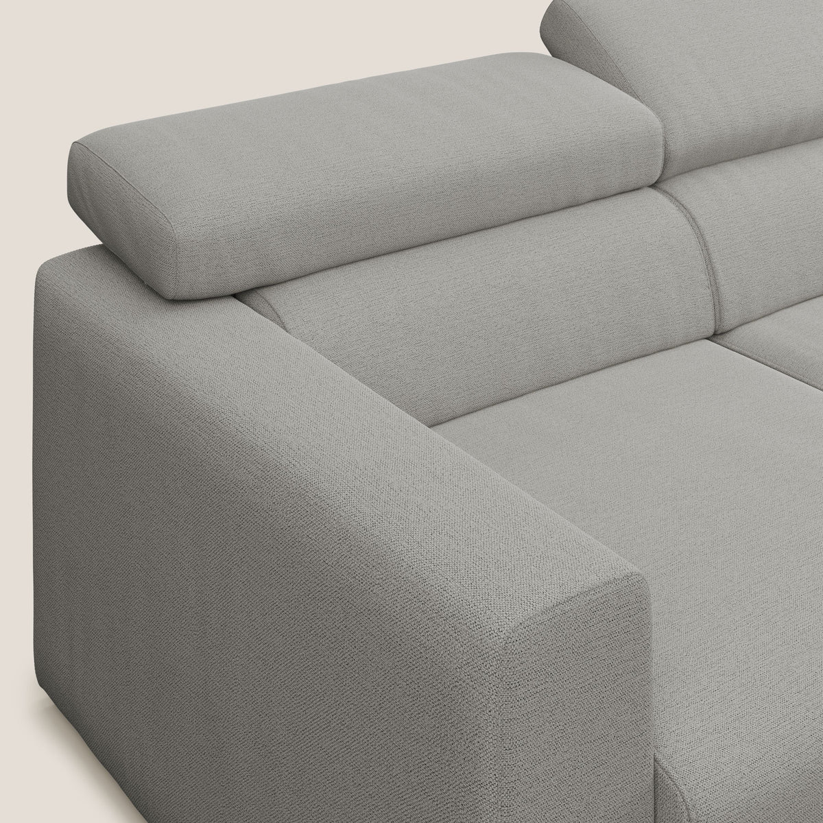 Dylan divano a 3 sedute con pouf estraibile poggiapiedi in tessuto fiammato simil cotone impermeabile T19 beige - divitt.sbs
