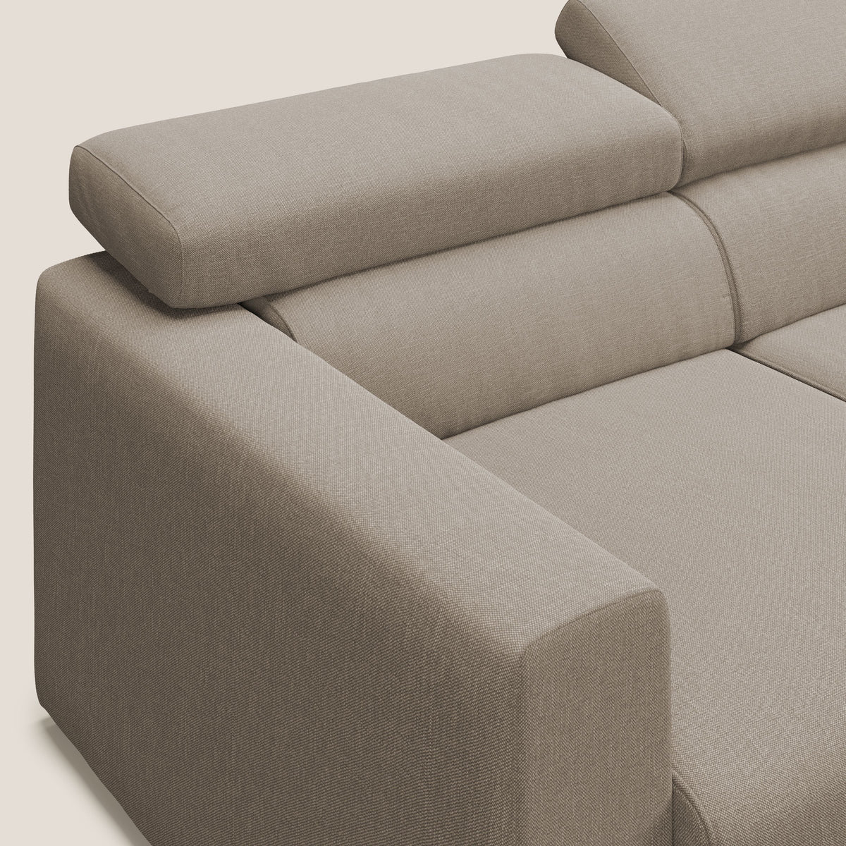 Dylan divano angolare con pouf estraibile poggiapiedi in tessuto simil cotone impermeabile T13 beige - divitt.sbs