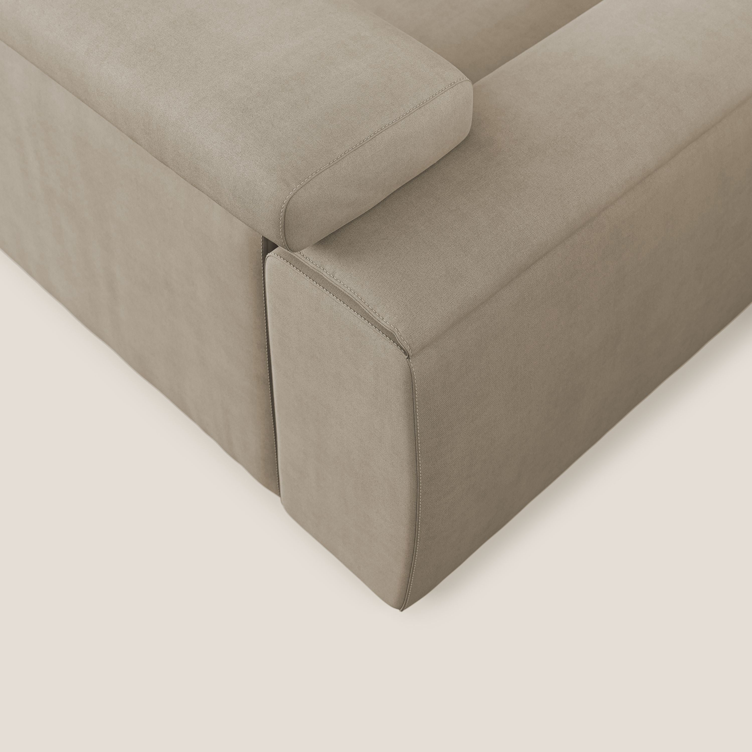 Zeno Divano angolare con pouf estraibile poggiapiedi in tessuto morbido impermeabile T02 beige - divitt.sbs