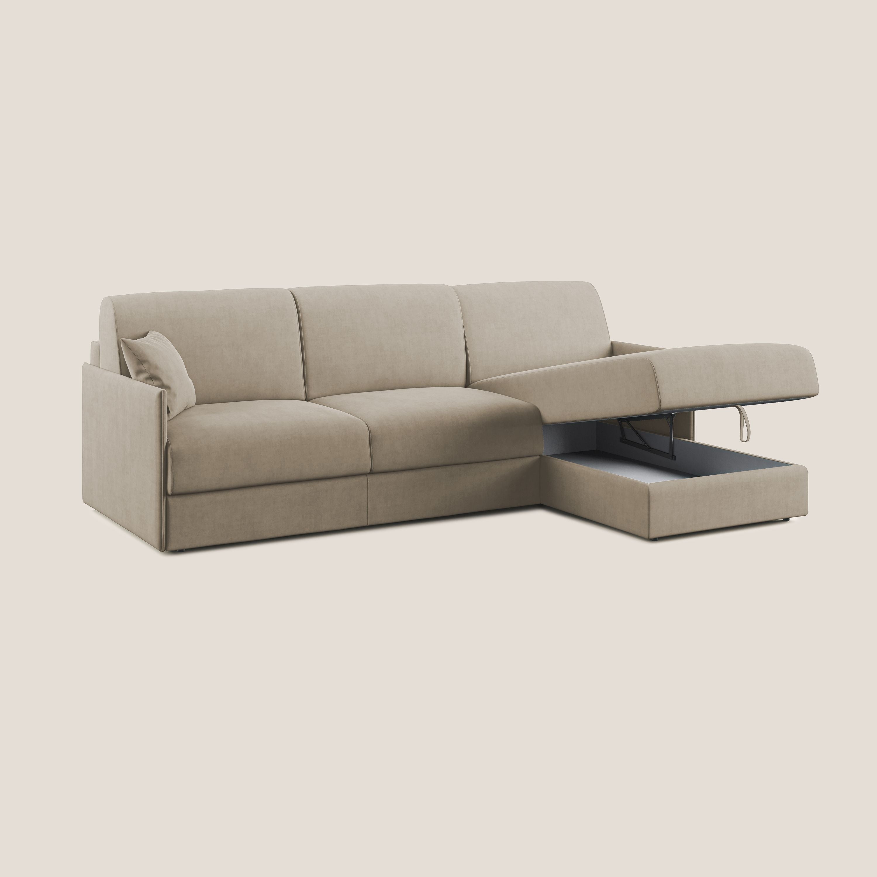 Evans Divano letto angolare con penisola in morbido tessuto impermeabile T02 beige - divitt.sbs