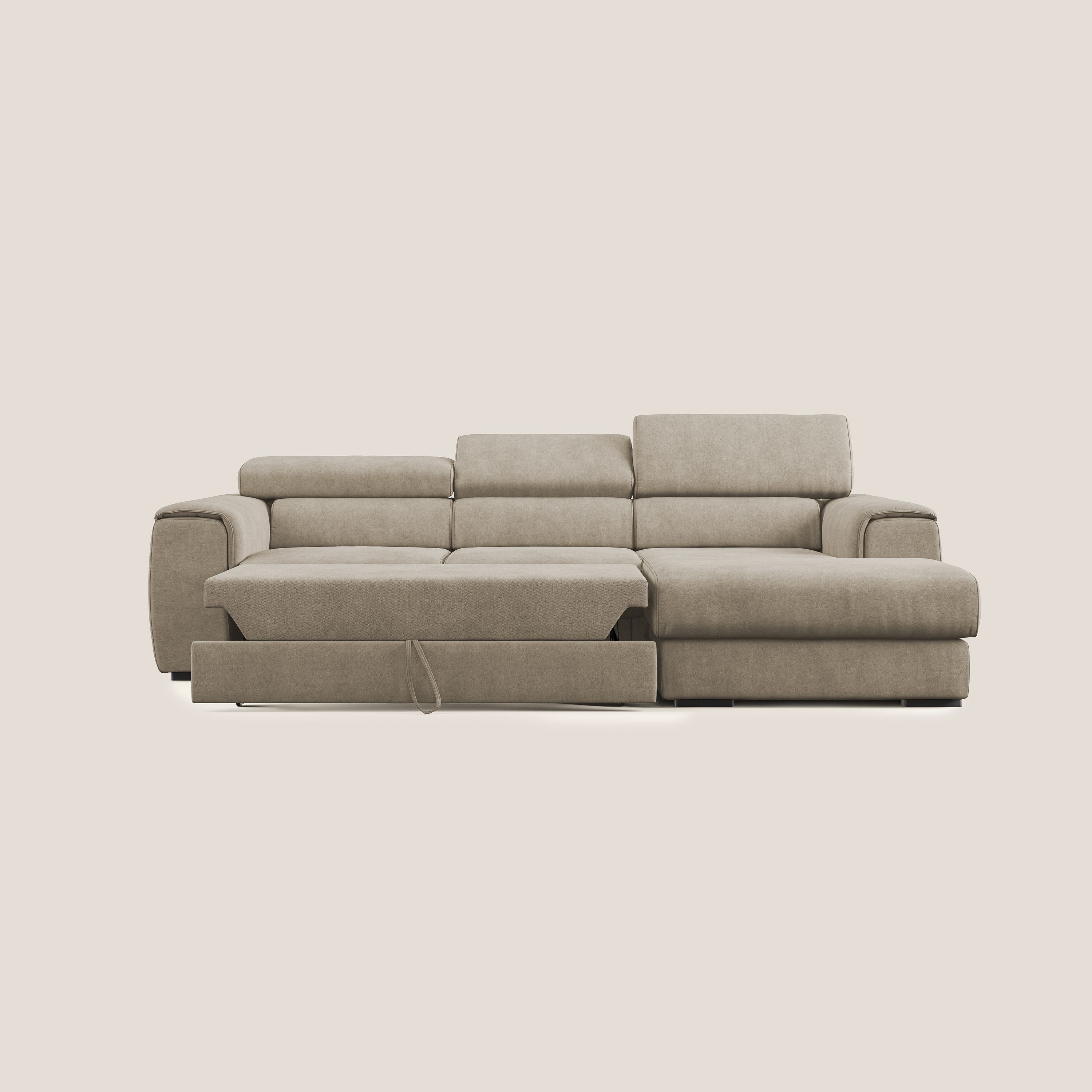Zeno Divano angolare con pouf estraibile poggiapiedi in tessuto morbido impermeabile T02 beige - divitt.sbs