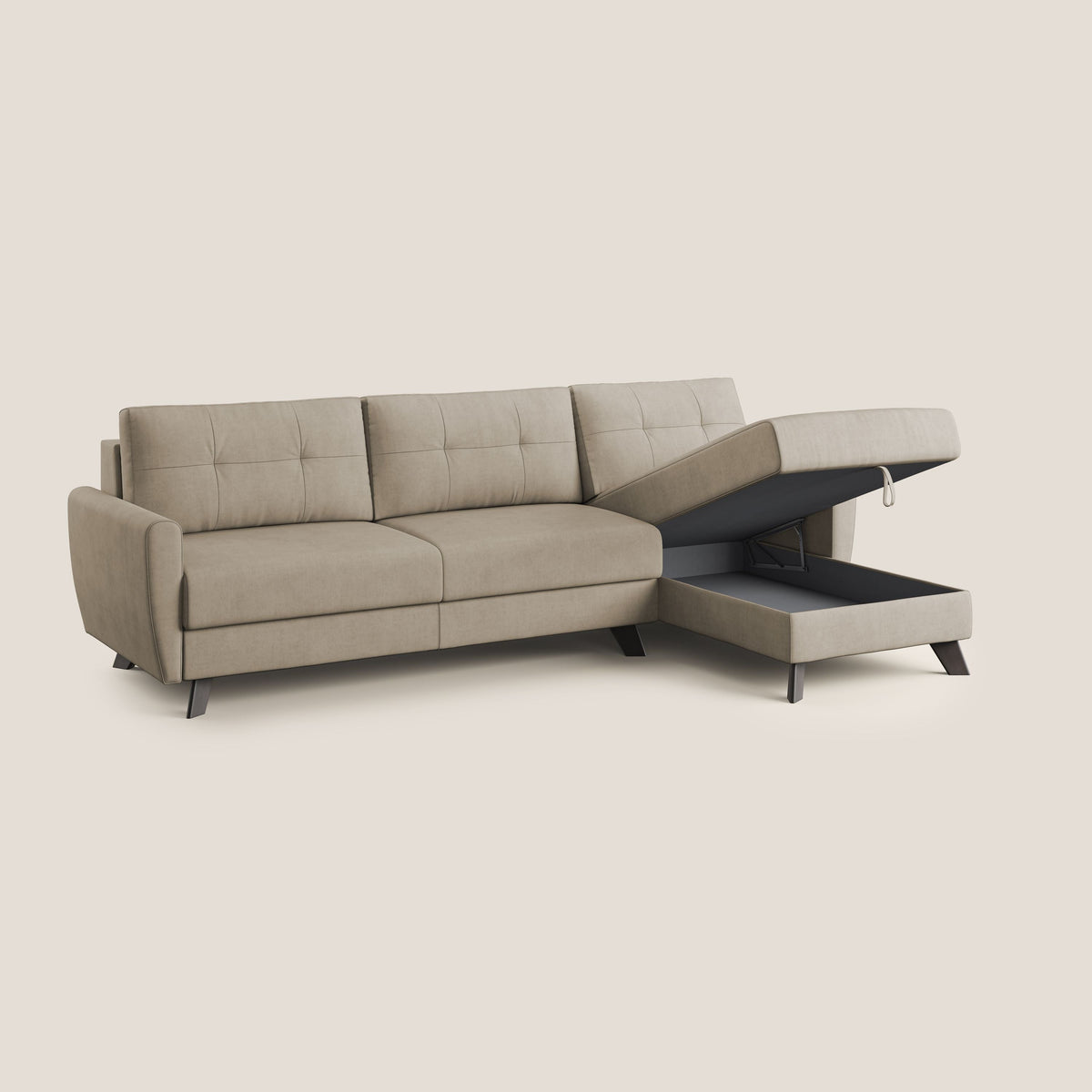 Callisto Divano letto angolare con penisola in tessuto morbido impermeabile T02 beige - divitt.sbs