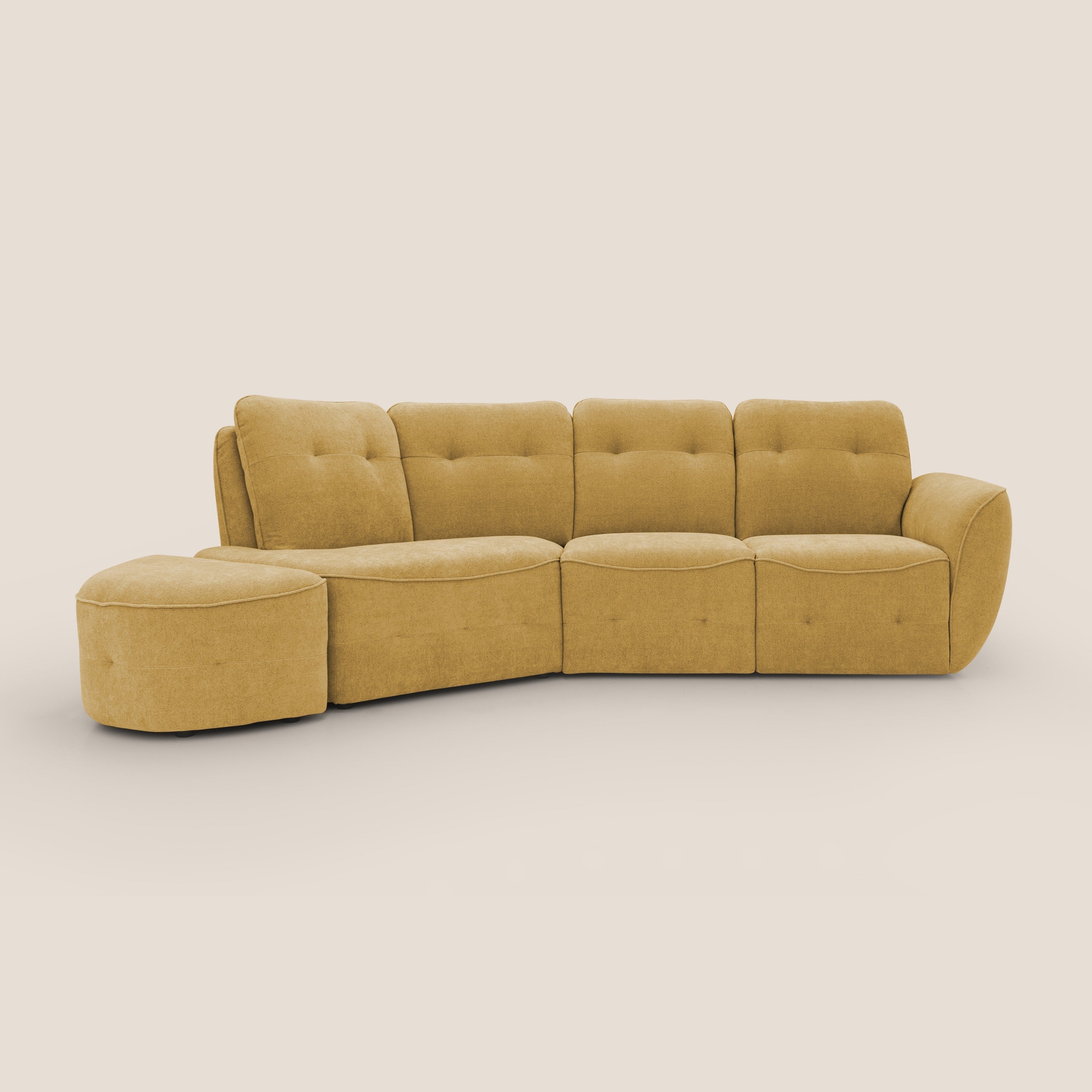 Cerbero divano angolare con pouf mobile in morbido bouclé impermeabile T07 giallo - divitt.sbs