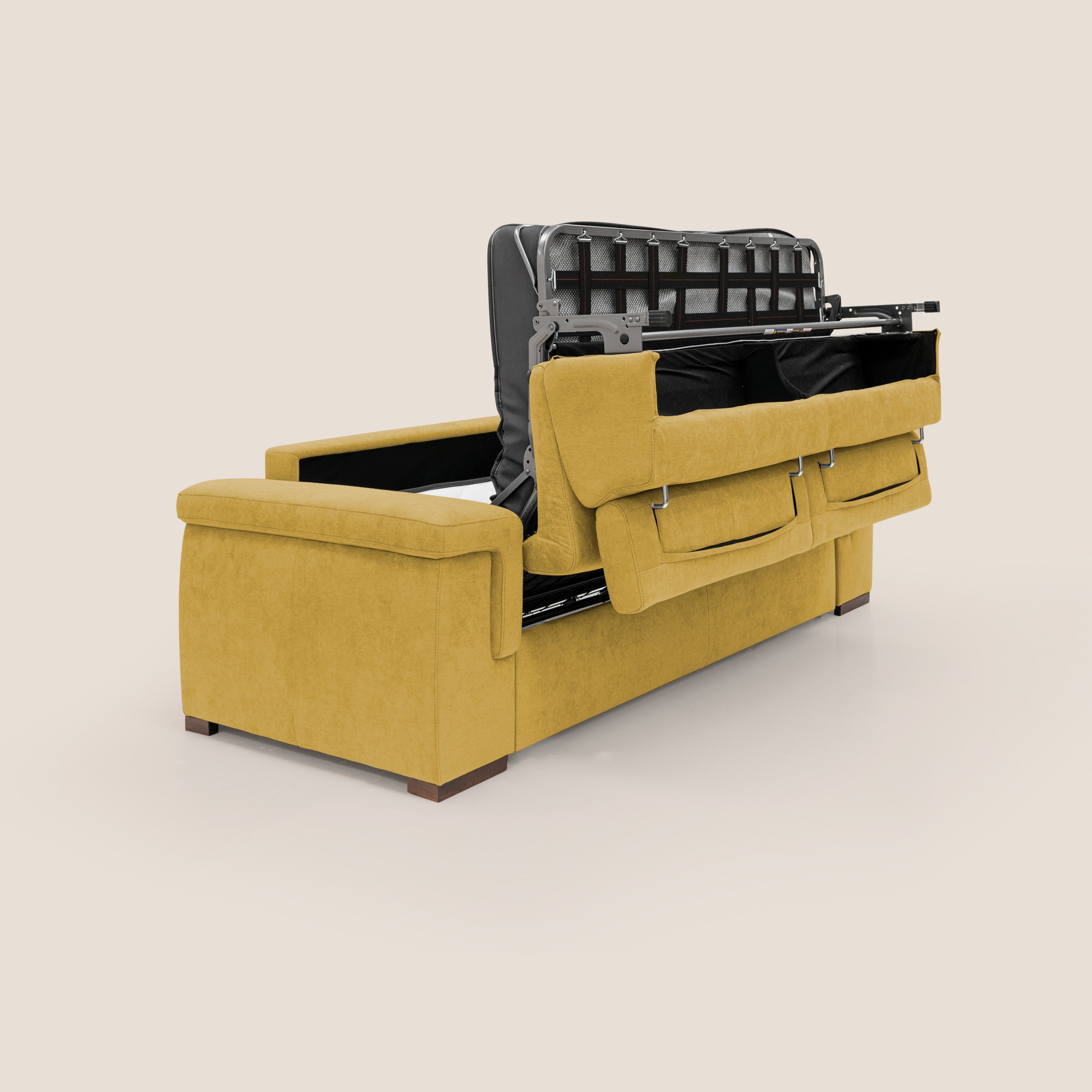 Giunone divano letto con materasso alto 18 cm e poggiatesta reclinabili in tessuto impermeabile T02 giallo - divitt.sbs
